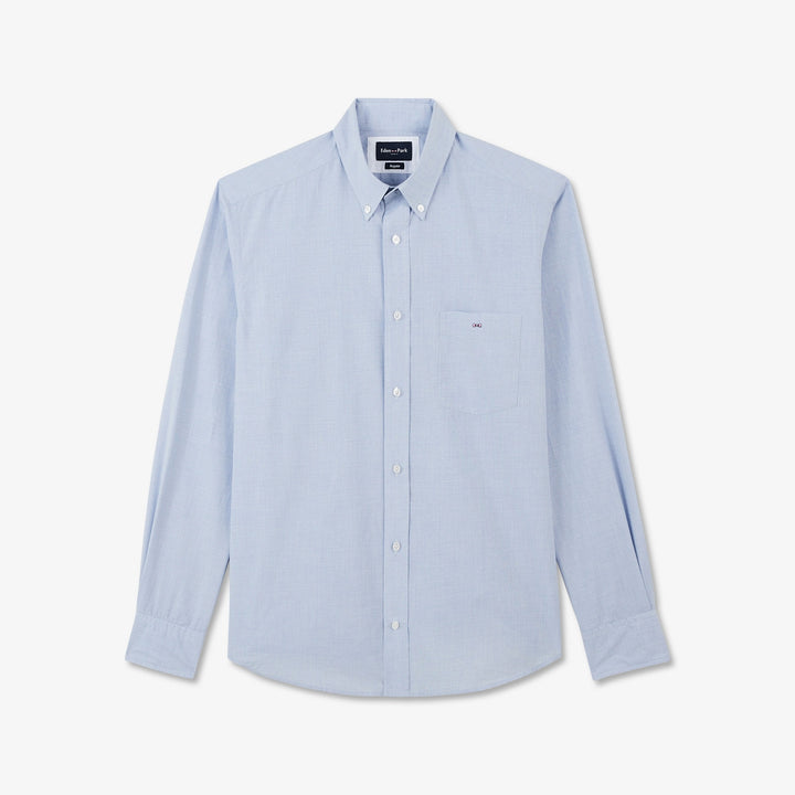 Chemise bleue à micro-motif vichy en coton dobby