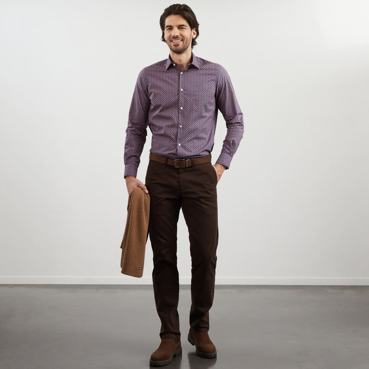 Chemise slim à micro-motif nœud rose