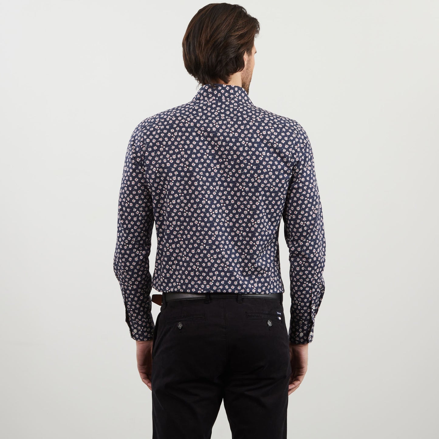 Chemise bleu marine imprimé exclusif fleuri