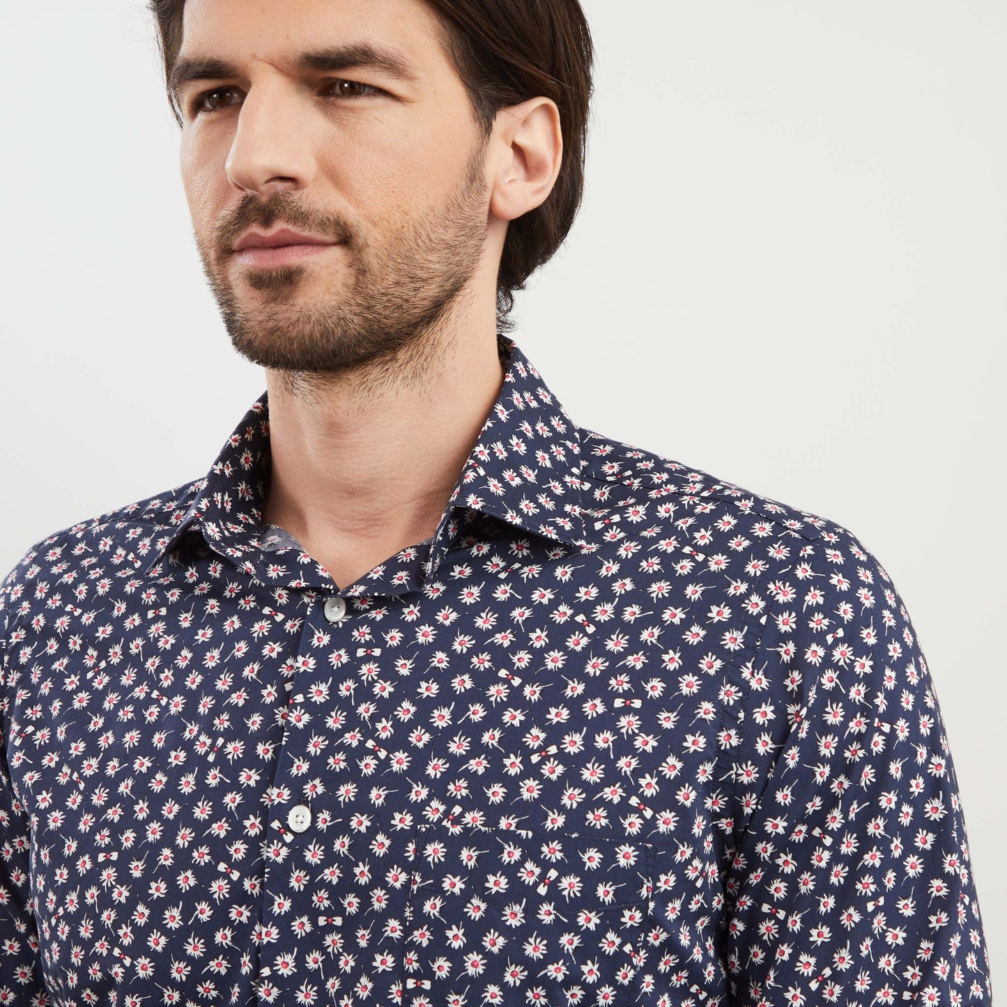 Chemise bleu marine imprimé exclusif fleuri