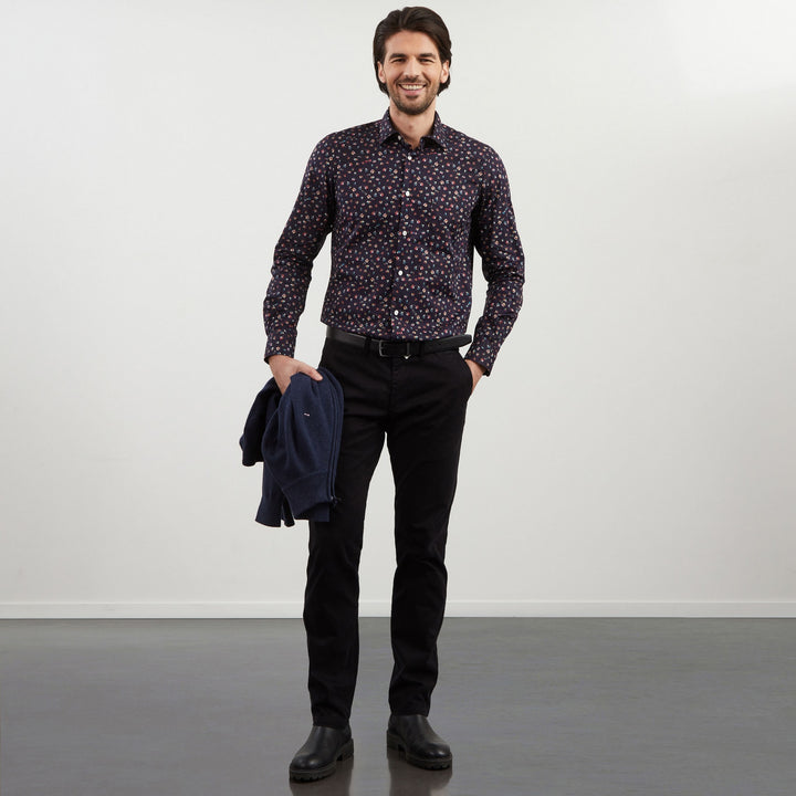 Chemise bleu foncé imprimé exclusif fleuri