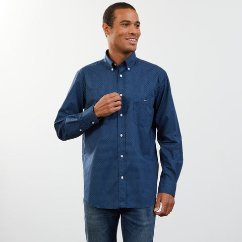 Dark blue shirt with geometric micro motifs - Image 1