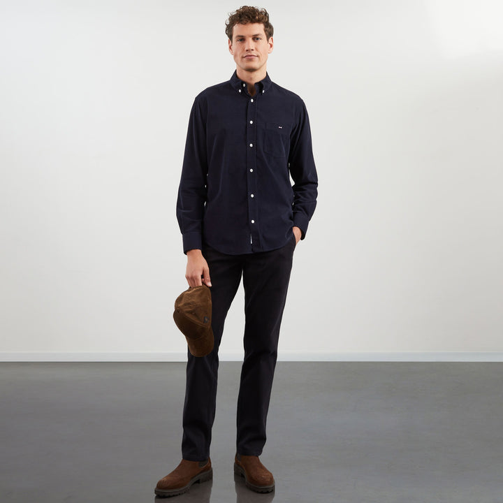 Chemise bleu foncé unie en velours
