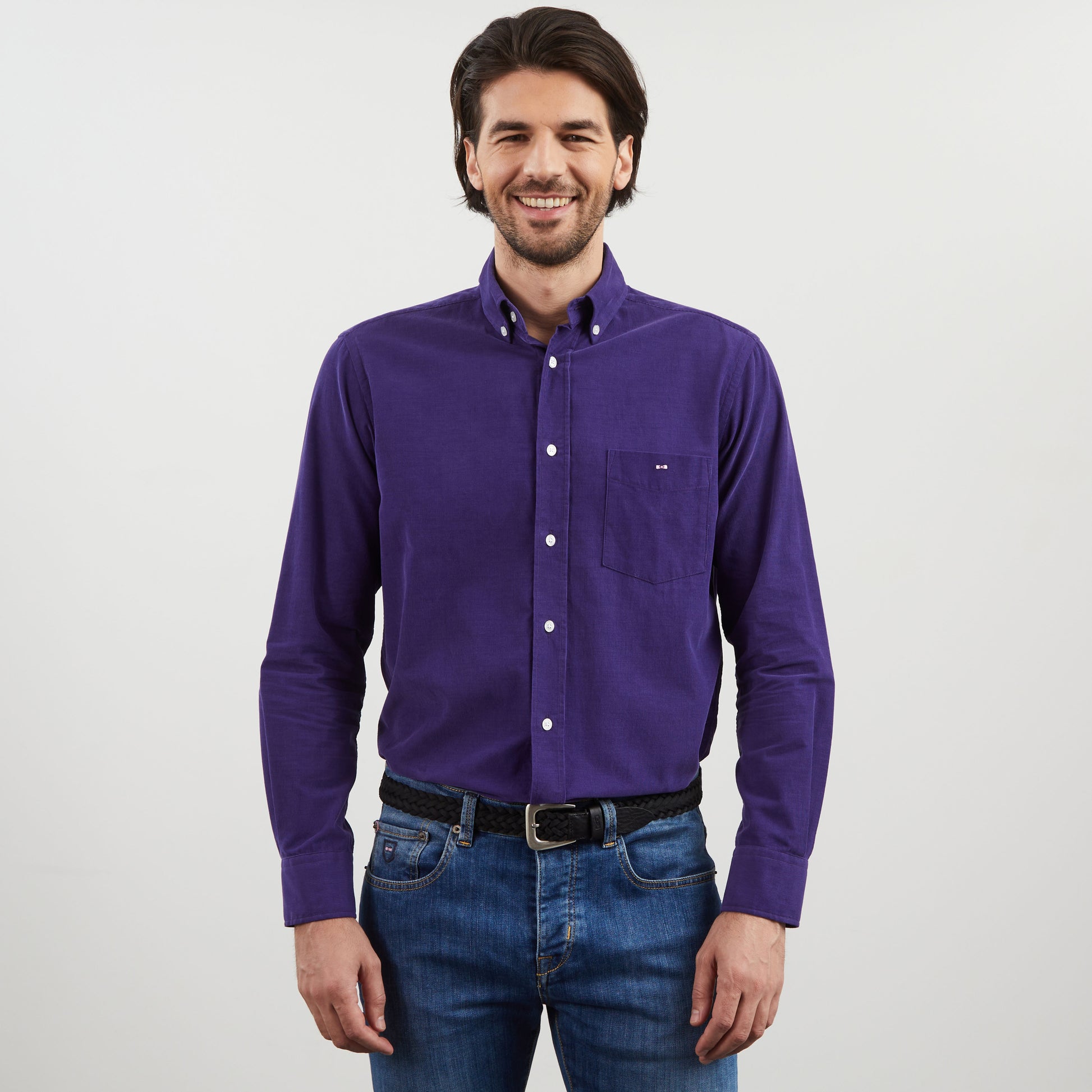 Chemise violette unie en velours
