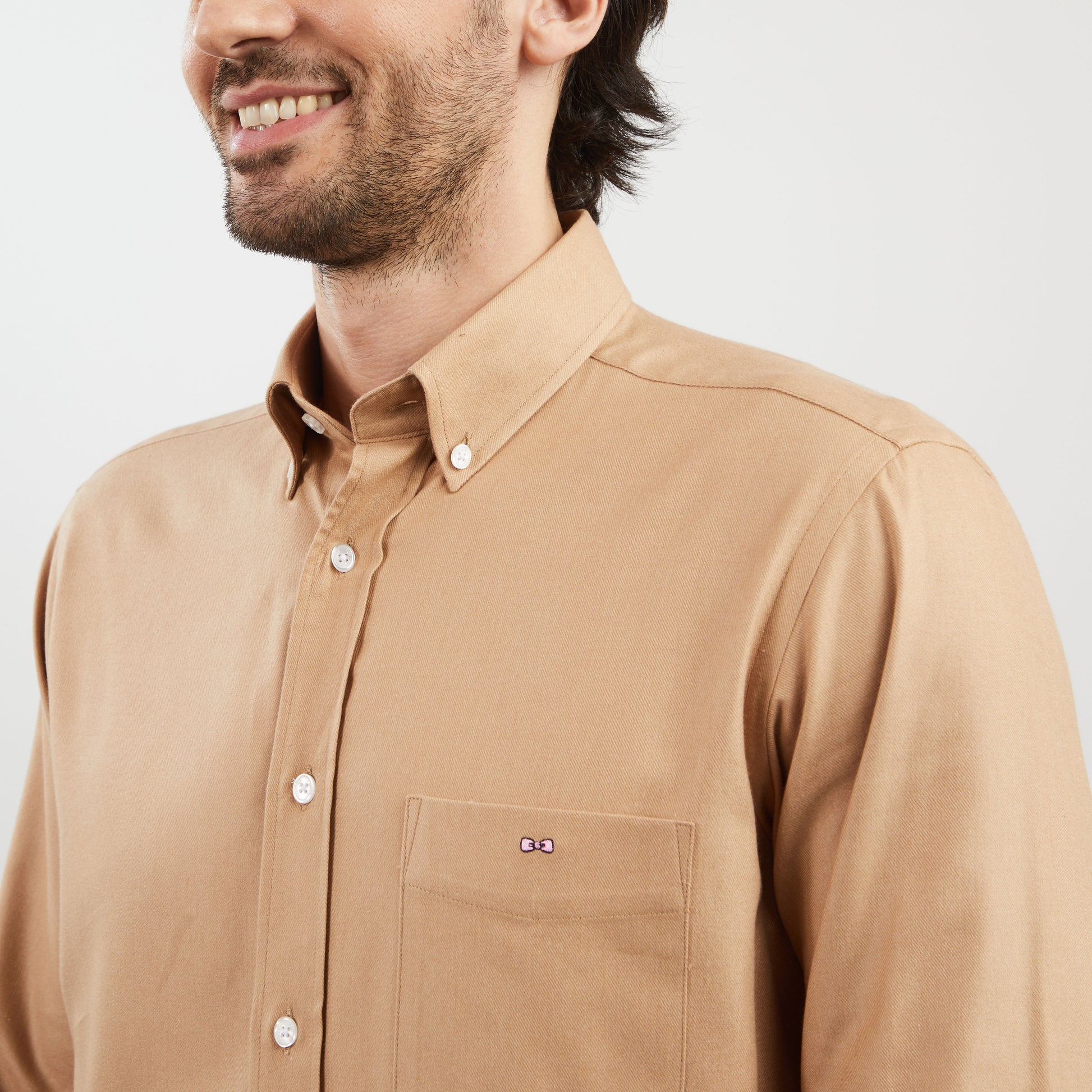 Chemise beige unie en flanelle