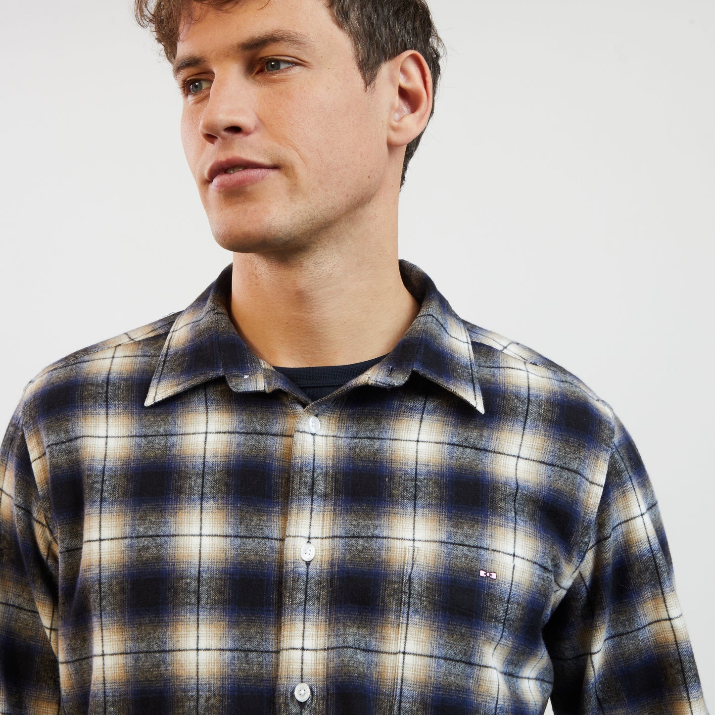 Dark blue chequered flannel shirt