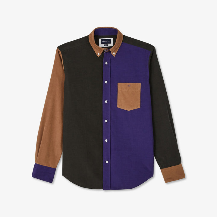 Chemise kaki colorblock en velours côtelé