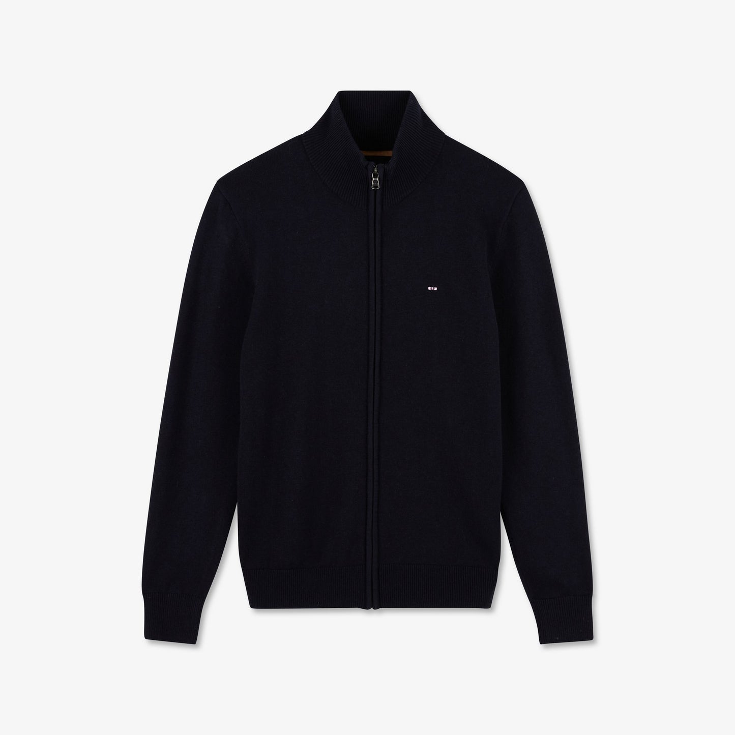 Cardigan bleu foncé zippé à col montant