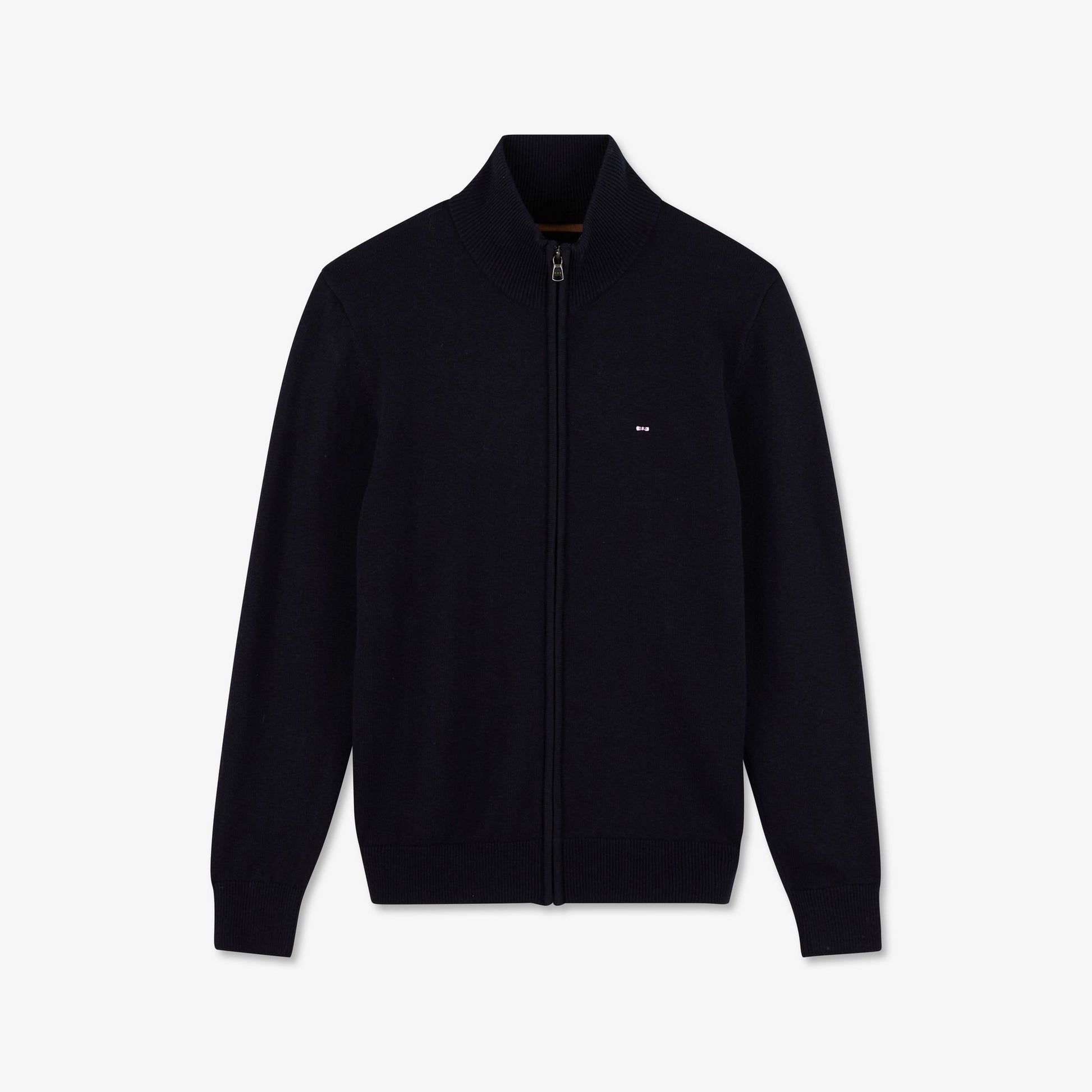 Cardigan bleu foncé zippé à col montant