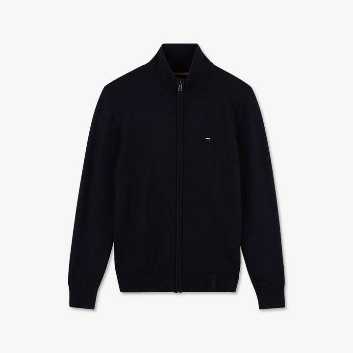 Cardigan bleu foncé zippé à col montant