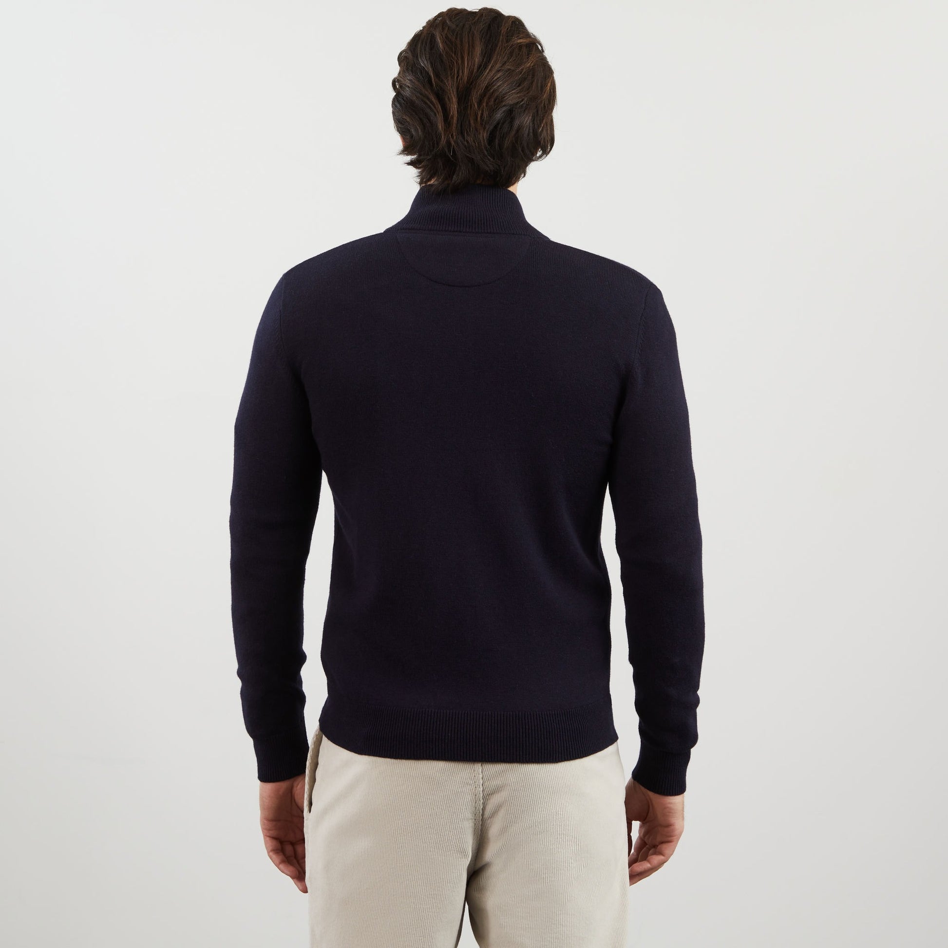 Cardigan bleu foncé zippé à col montant