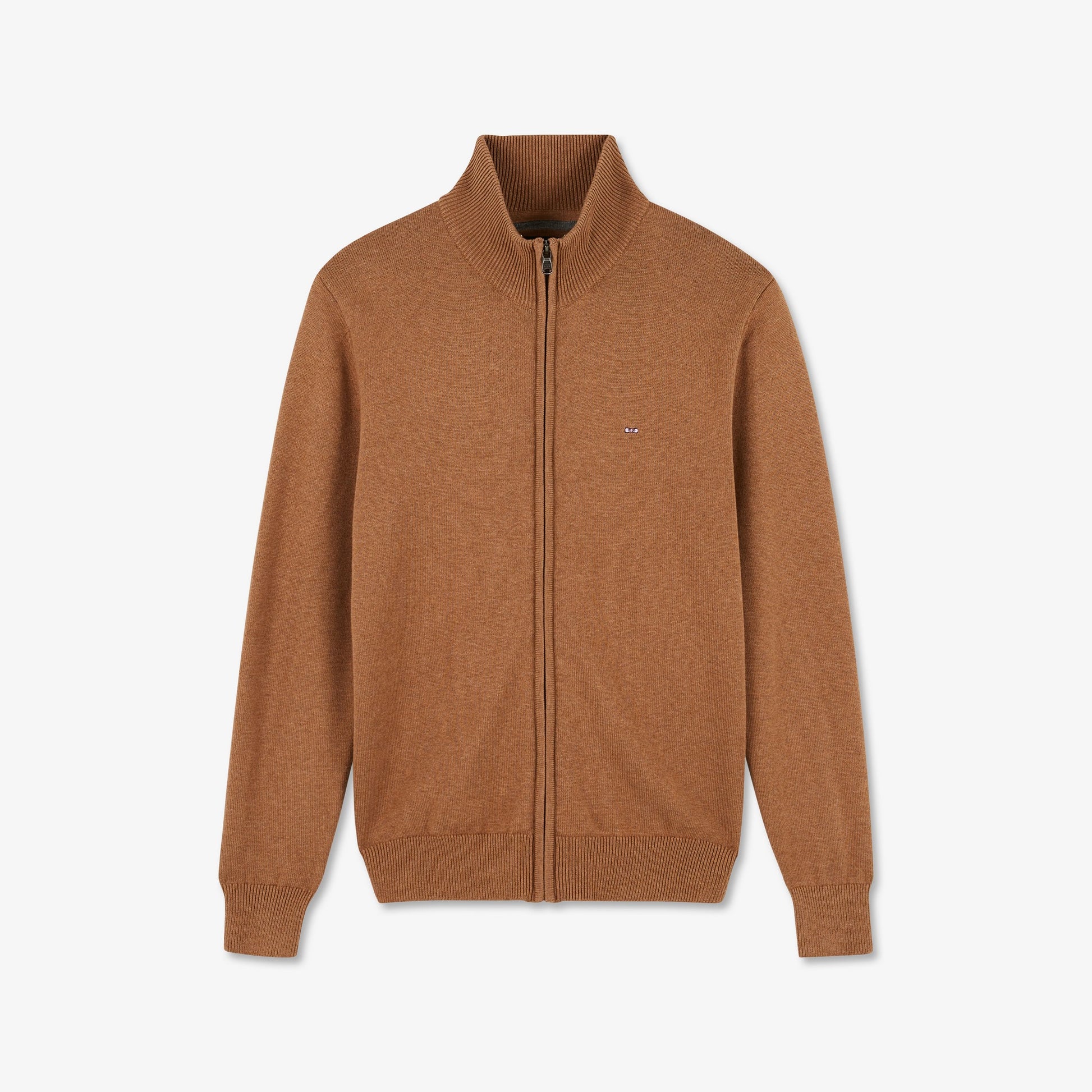 Cardigan marron zippé à col montant
