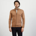 Cardigan marron zippé à col montant