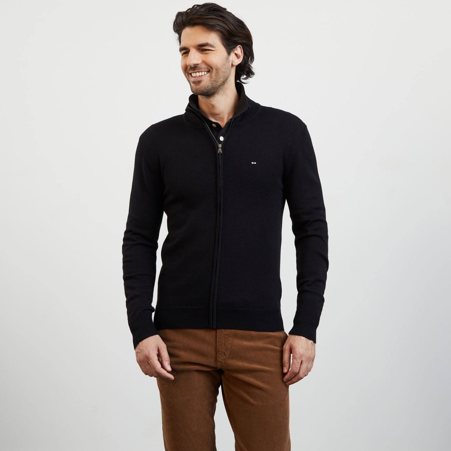 Cardigan noir zippé à col montant
