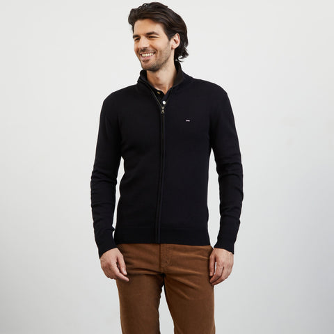 Cardigan noir zippé à col montant - Image 1