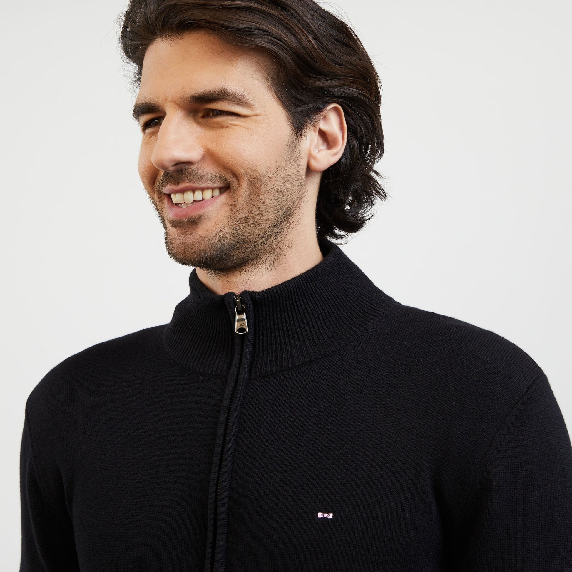 Cardigan noir zippé à col montant