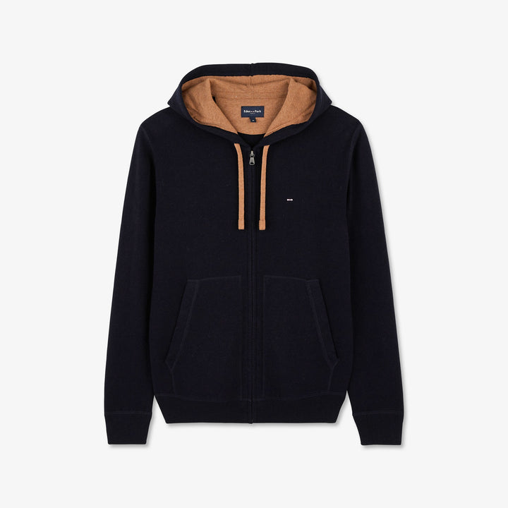 Cardigan bleu marine zippé à capuche