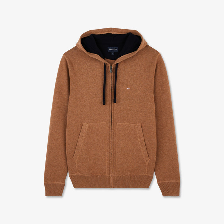 Cardigan marron clair zippé à capuche