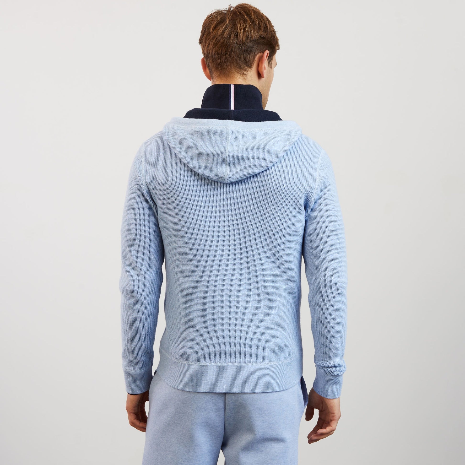 Cardigan bleu clair zippé en maille gaufrée
