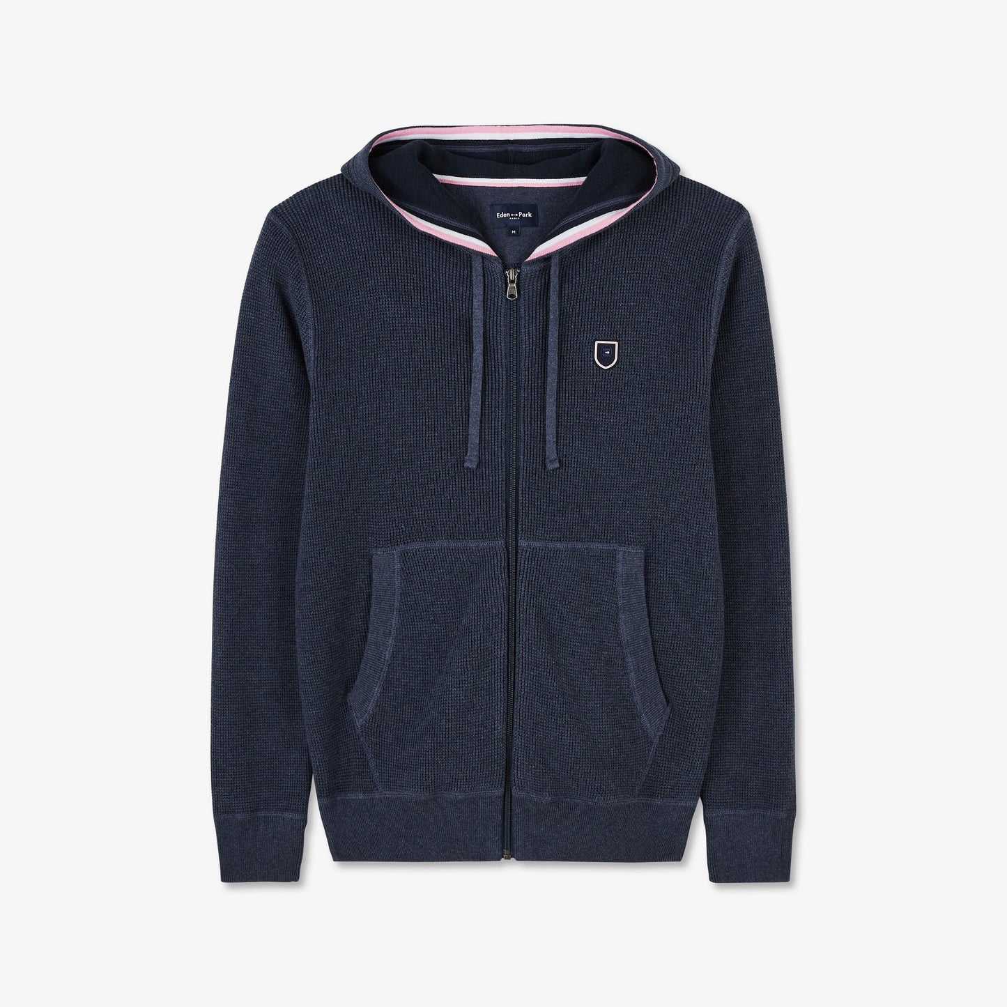 Cardigan bleu marine zippé en maille gaufrée