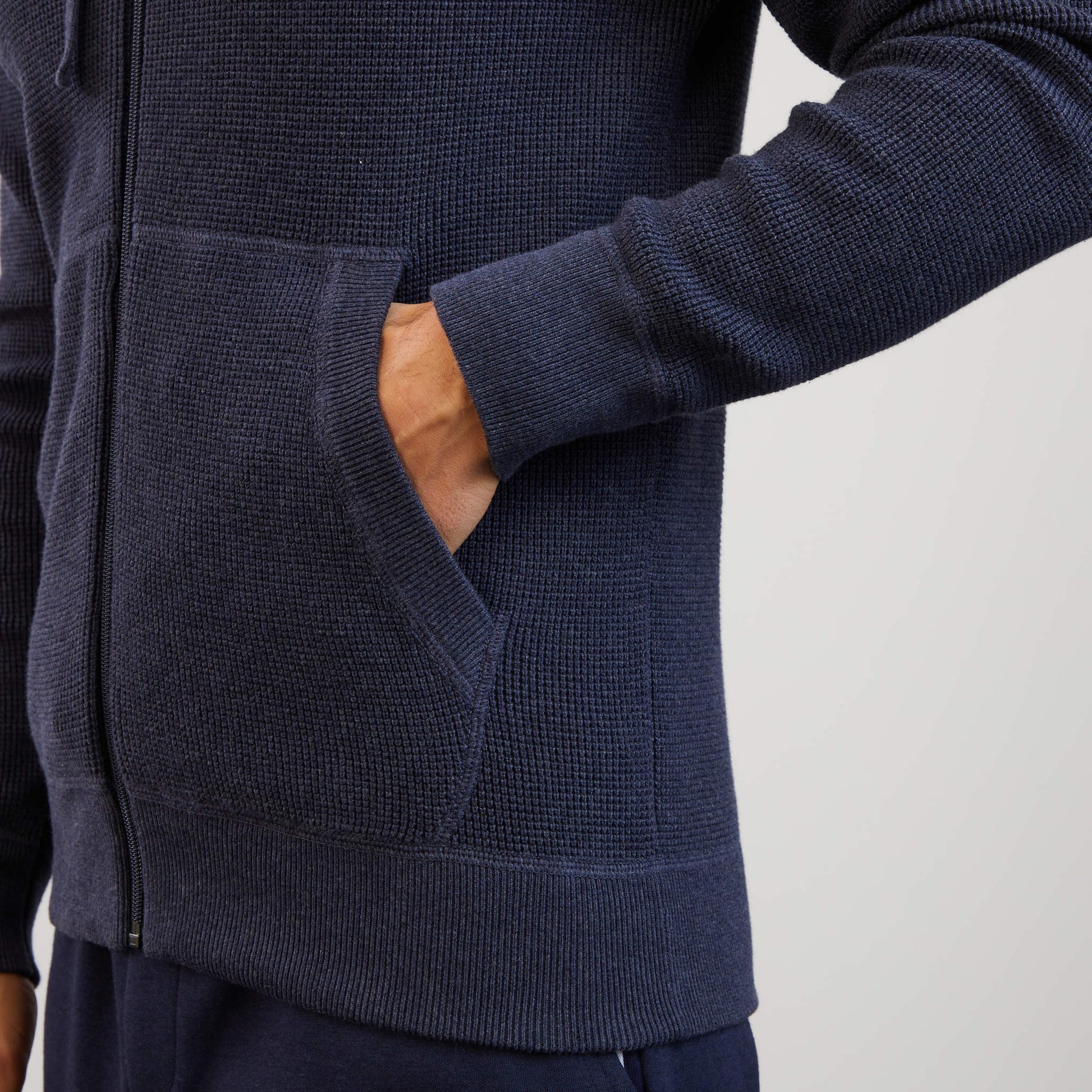Cardigan bleu marine zippé en maille gaufrée
