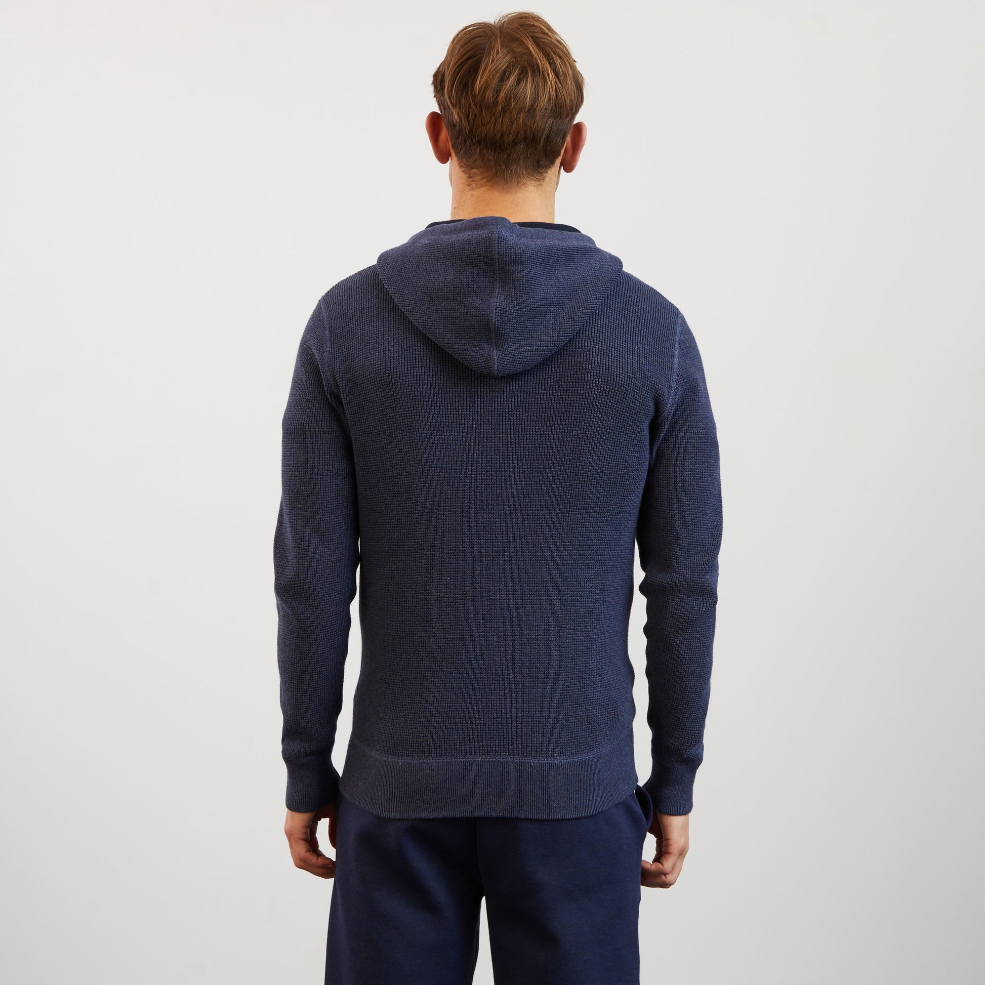 Cardigan bleu marine zippé en maille gaufrée