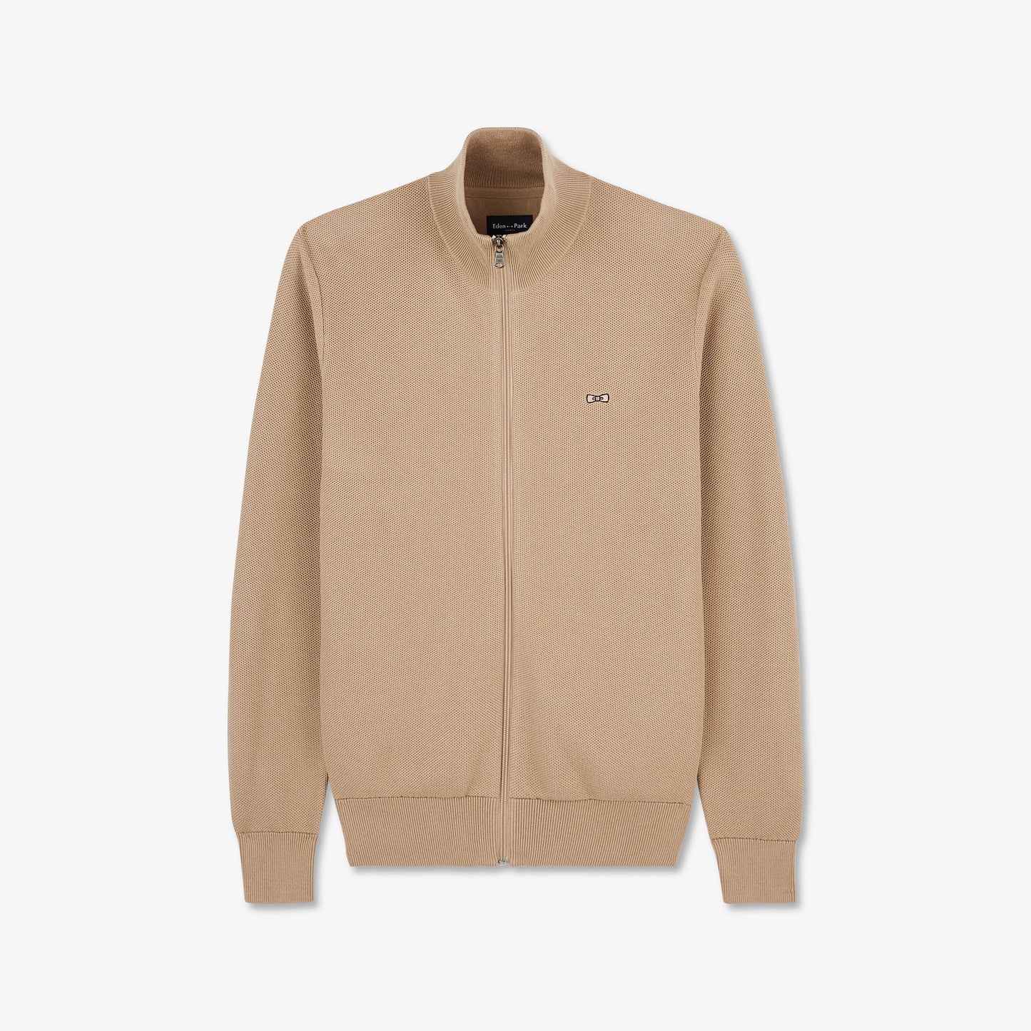 Cardigan beige zippé en maille fantaisie