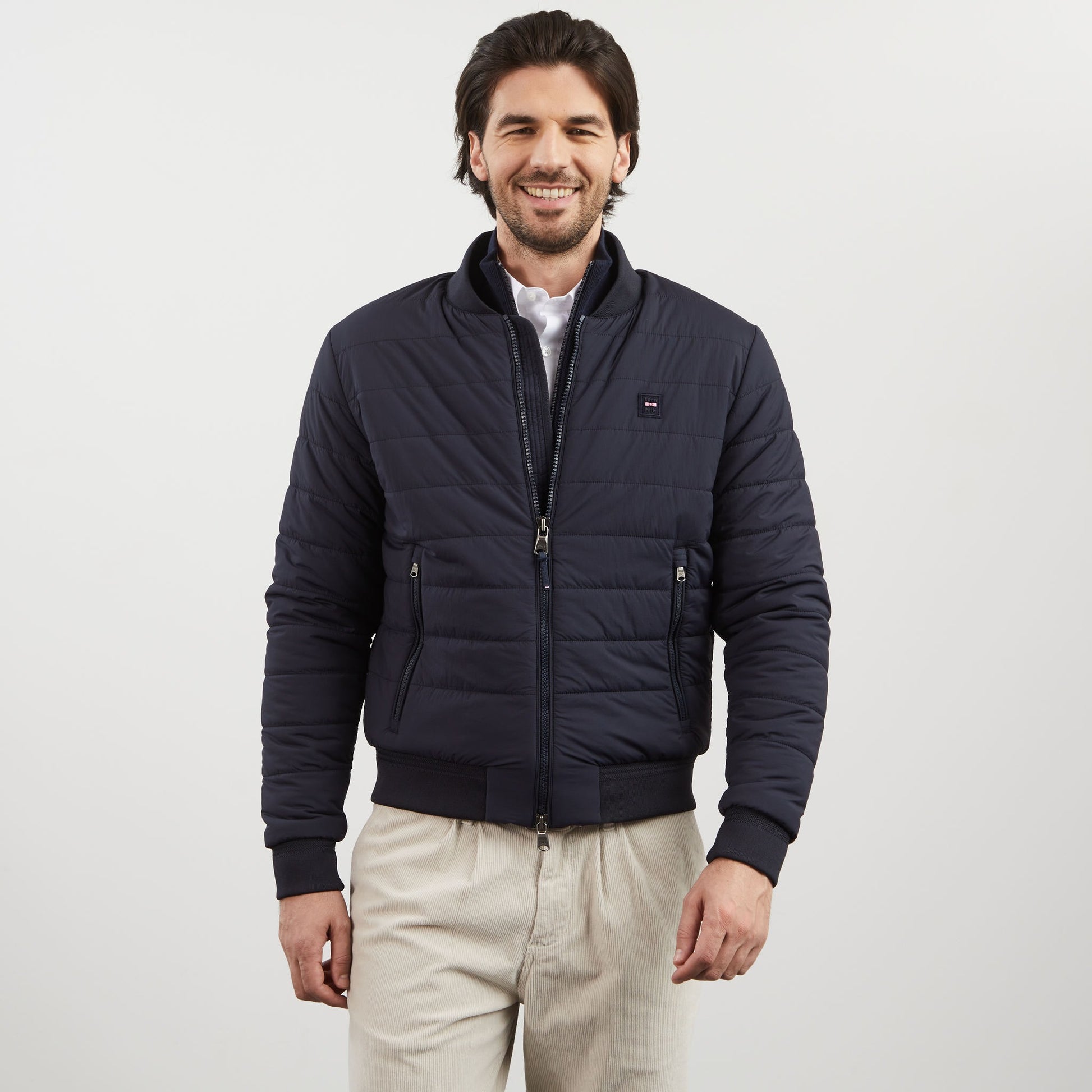 Cardigan bleu foncé zippé en maille fantaisie