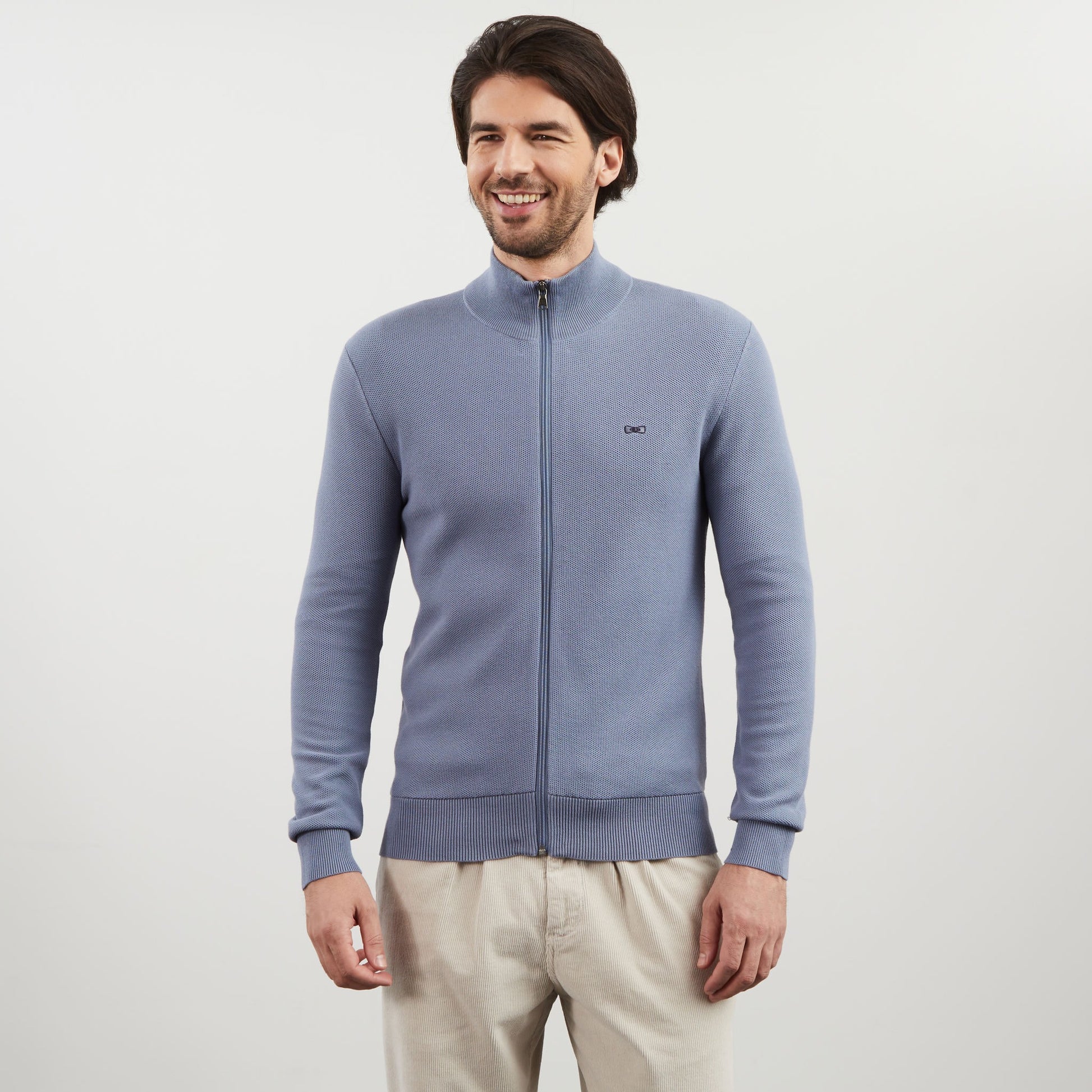 Cardigan gris zippé en maille fantaisie