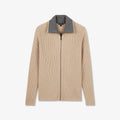 Cardigan beige zippé en maille côtelée
