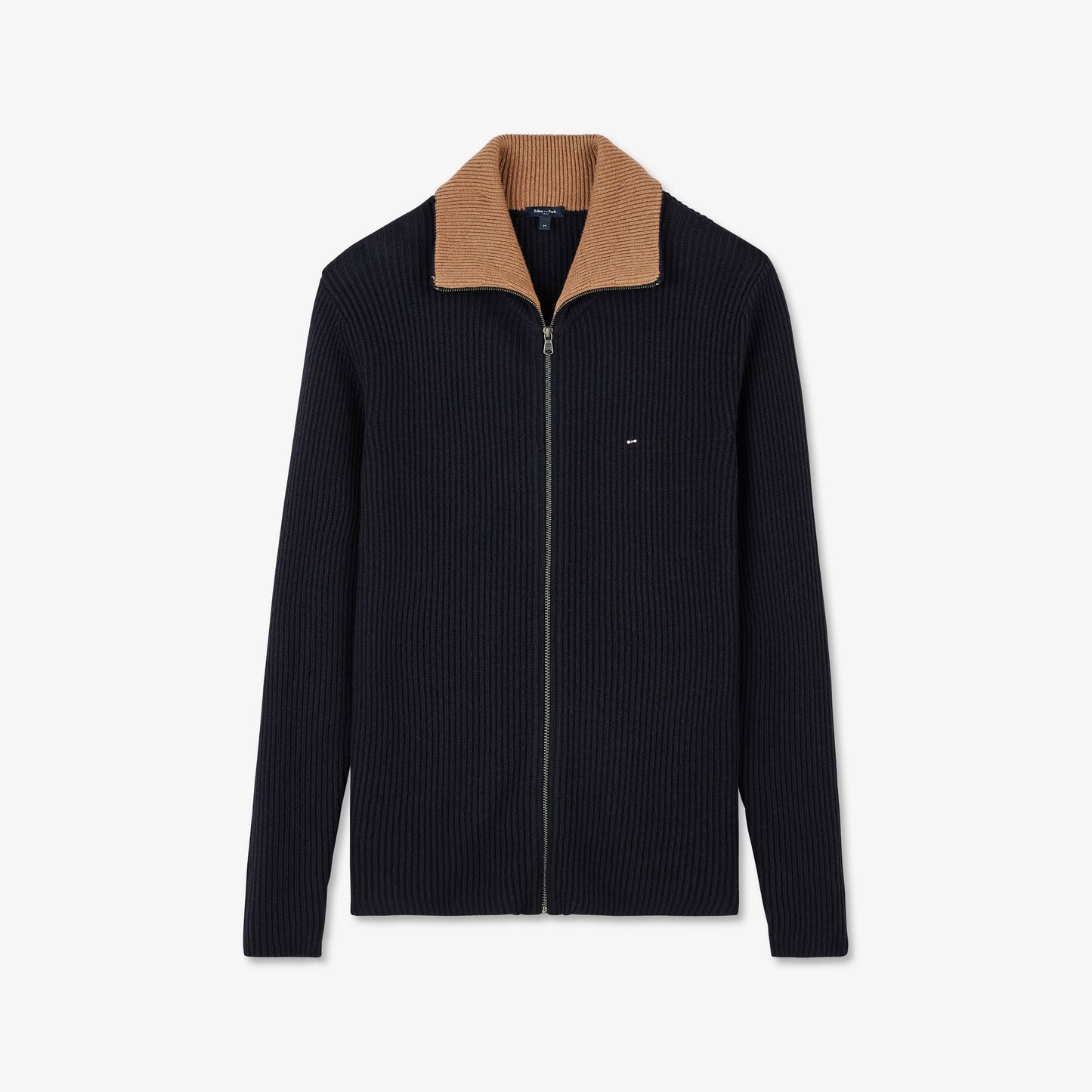 Cardigan bleu foncé zippé en maille côtelée