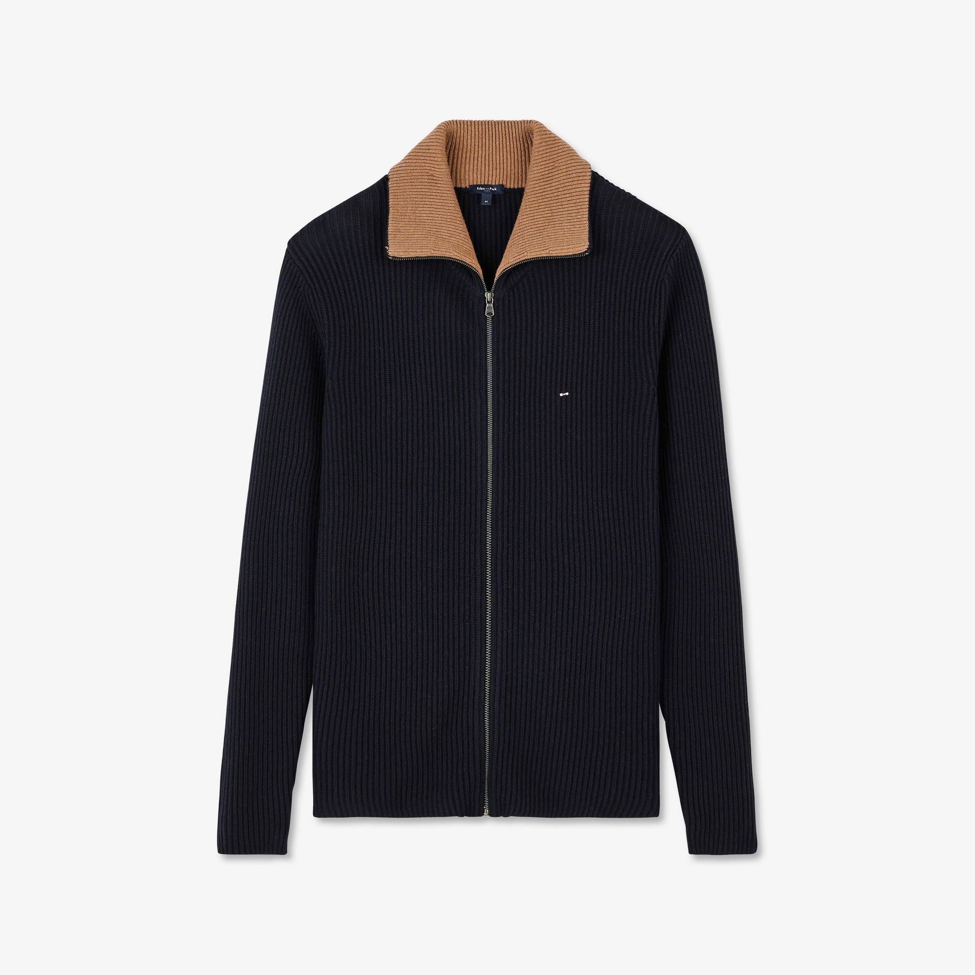 Cardigan bleu foncé zippé en maille côtelée