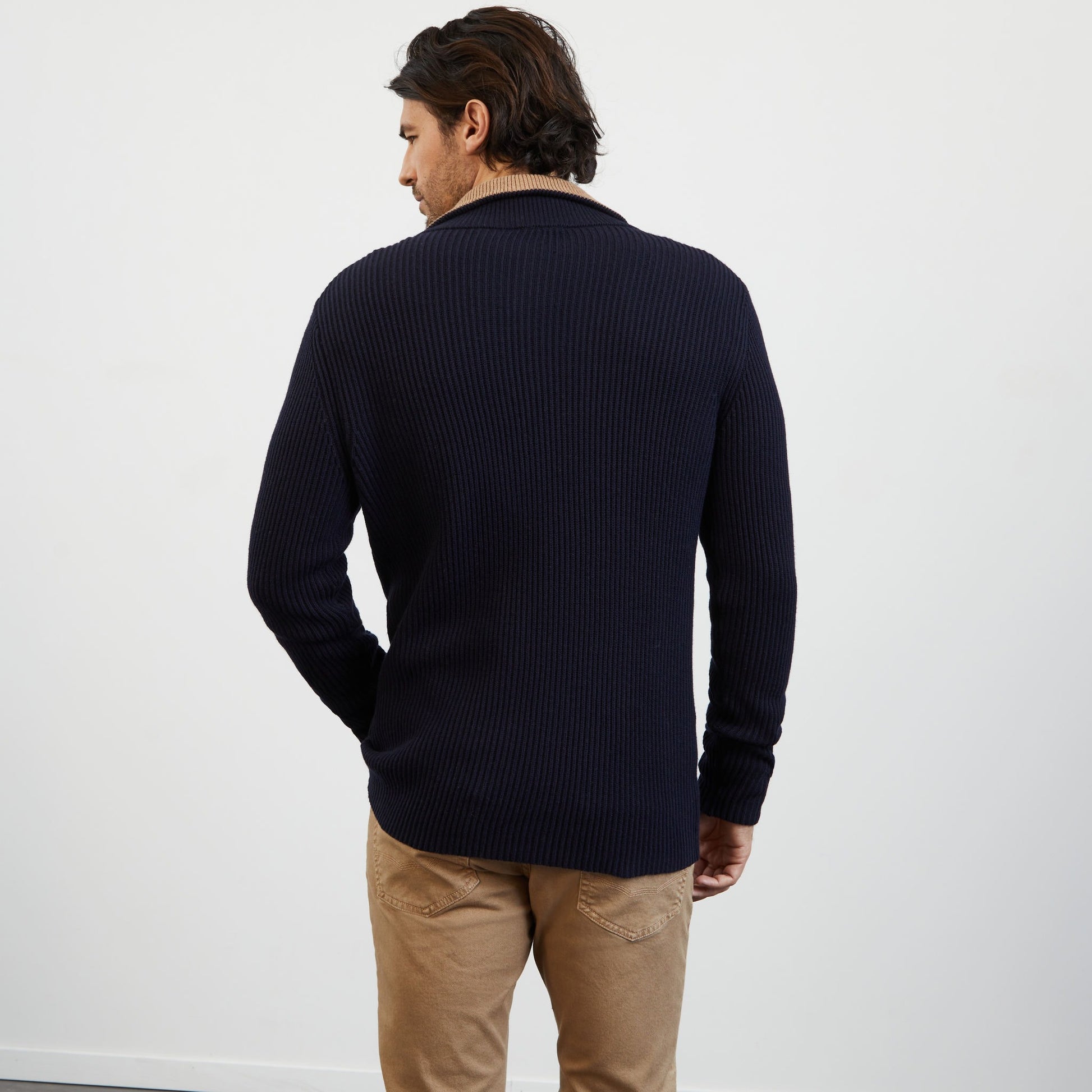 Cardigan bleu foncé zippé en maille côtelée