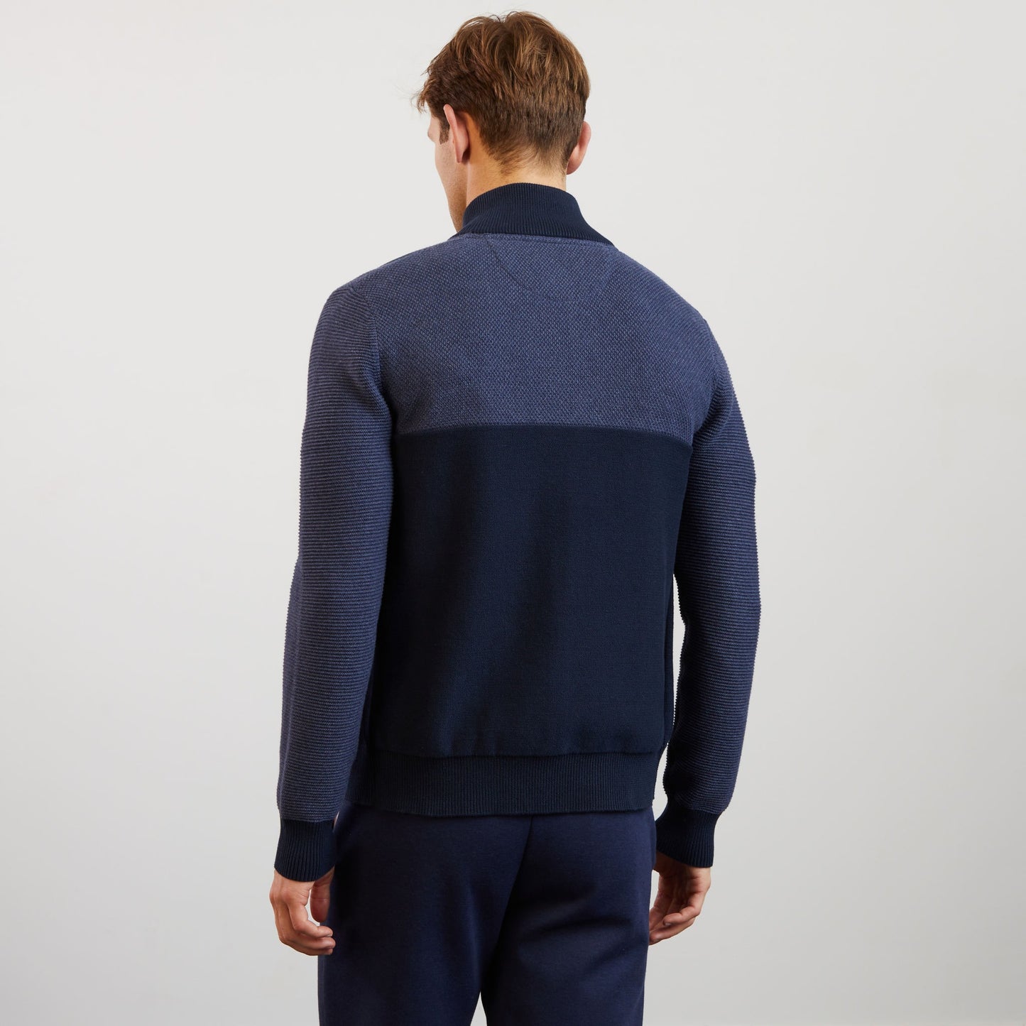 Cardigan bleu foncé colorblock zippé en jeu de mailles