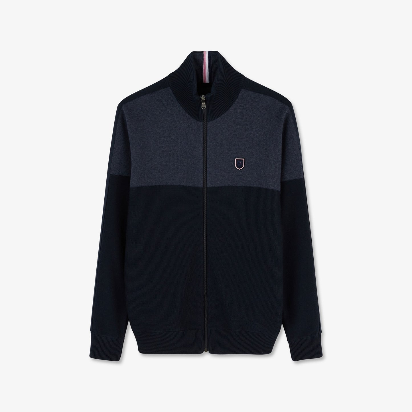 Cardigan bleu foncé colorblock zippé en jeu de mailles