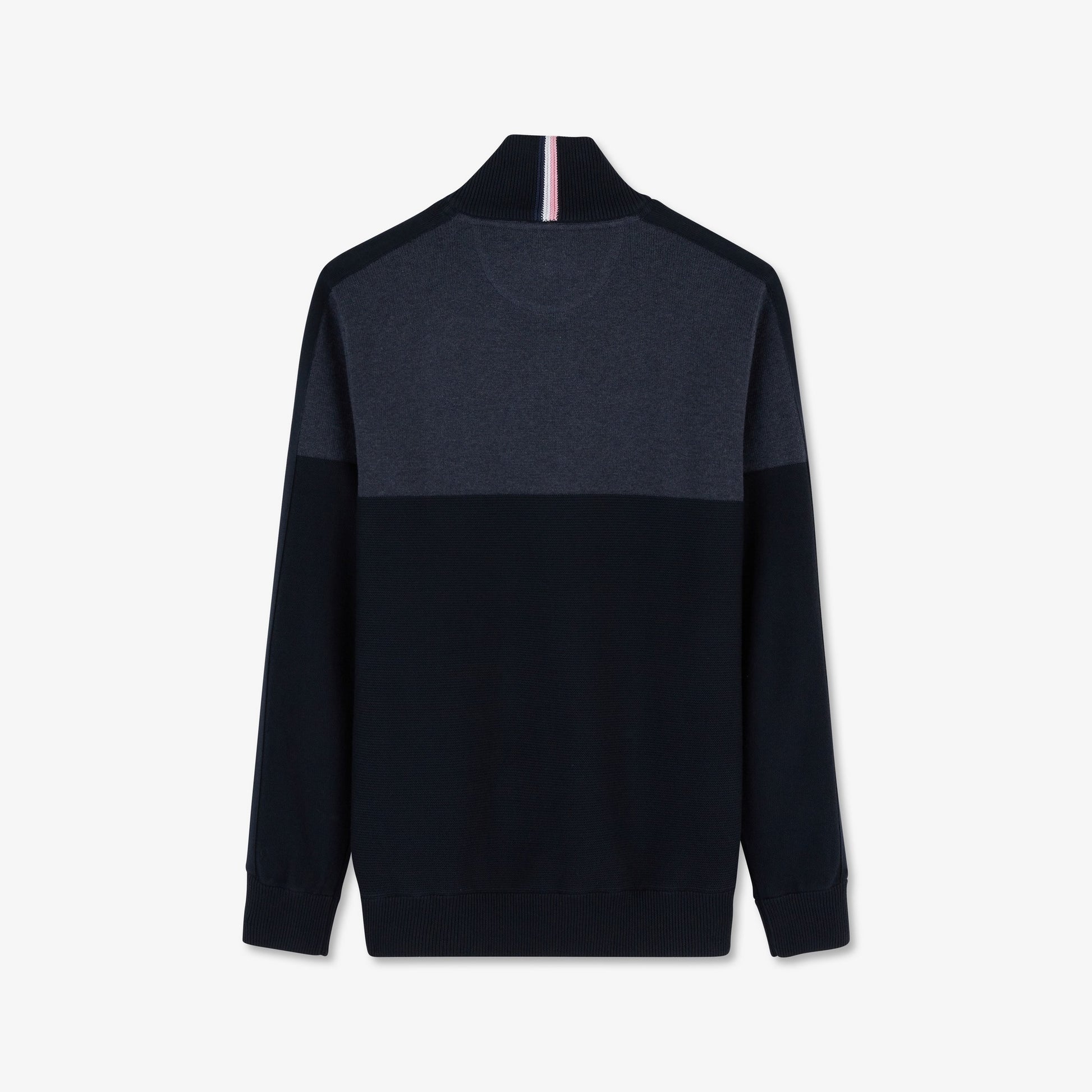 Cardigan bleu foncé colorblock zippé en jeu de mailles