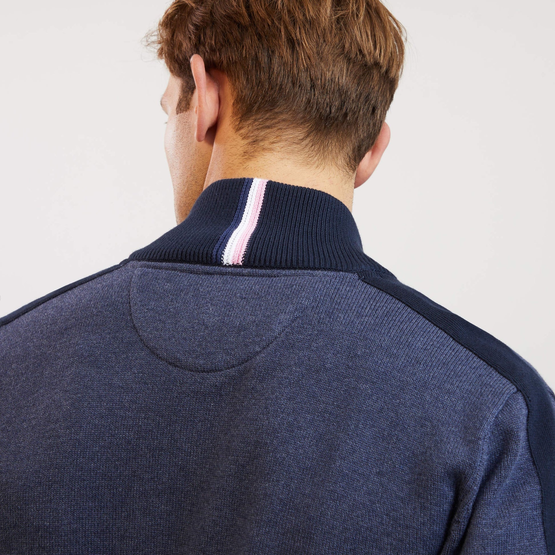 Cardigan bleu foncé colorblock zippé en jeu de mailles