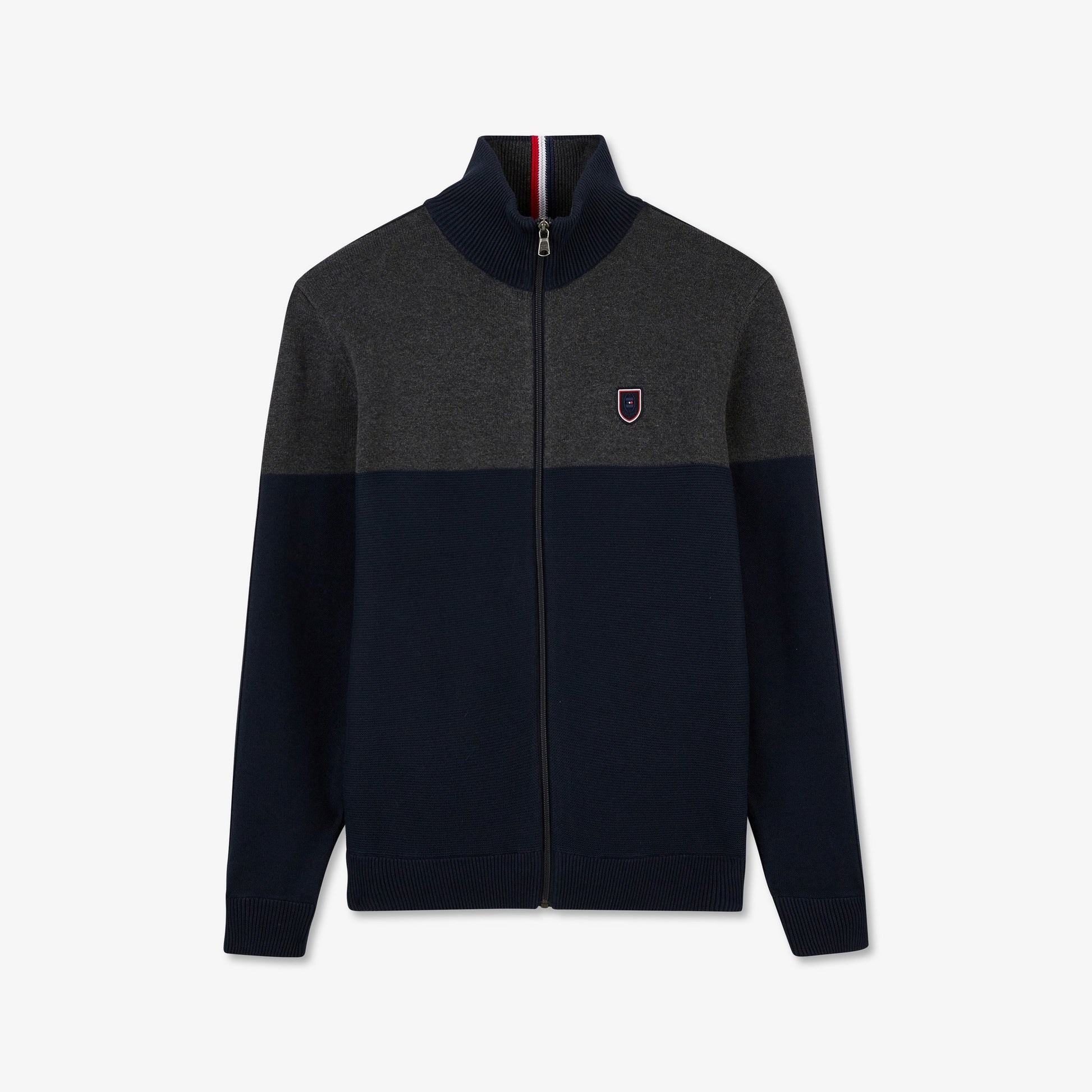 Cardigan gris foncé colorblock zippé en jeu de mailles