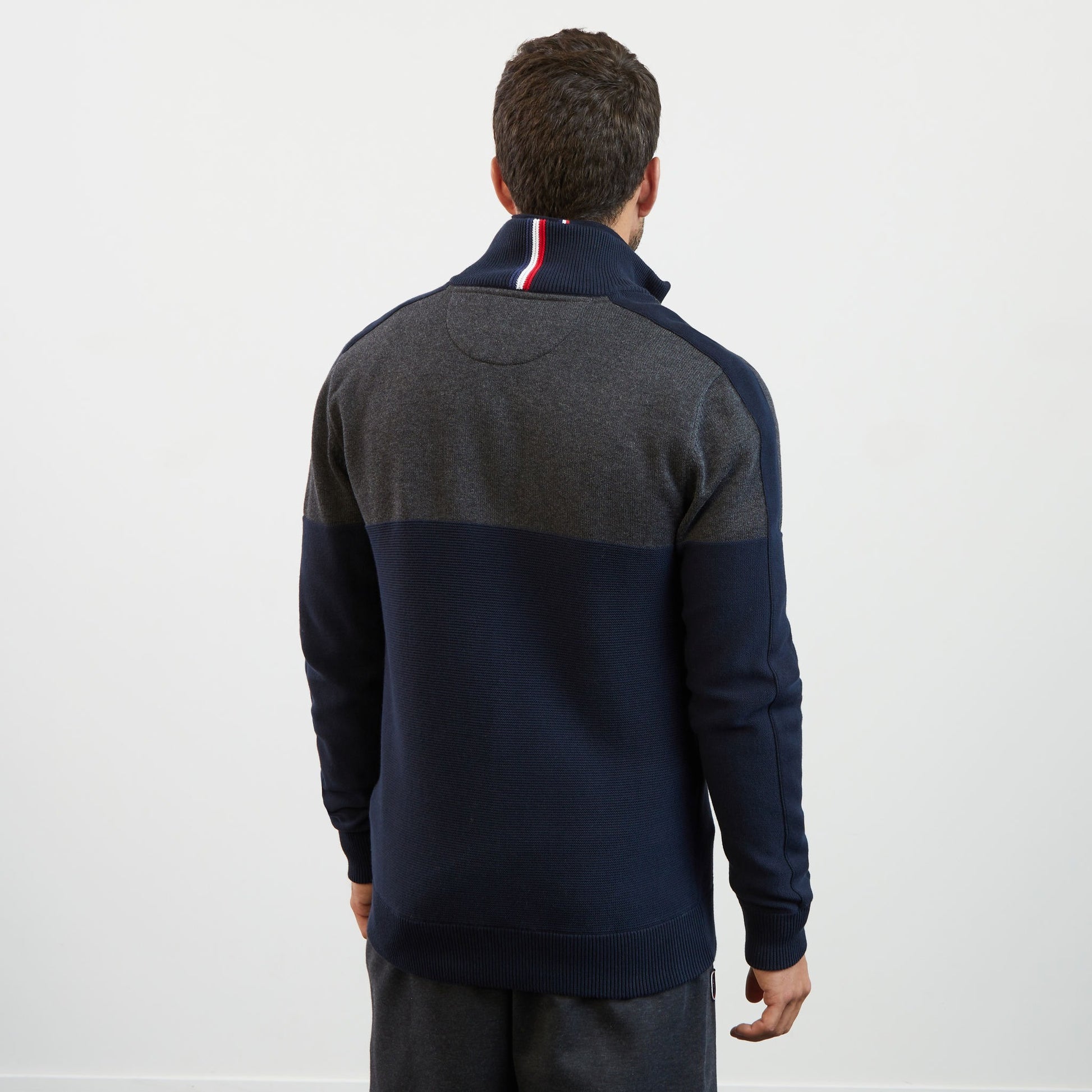 Cardigan gris foncé colorblock zippé en jeu de mailles