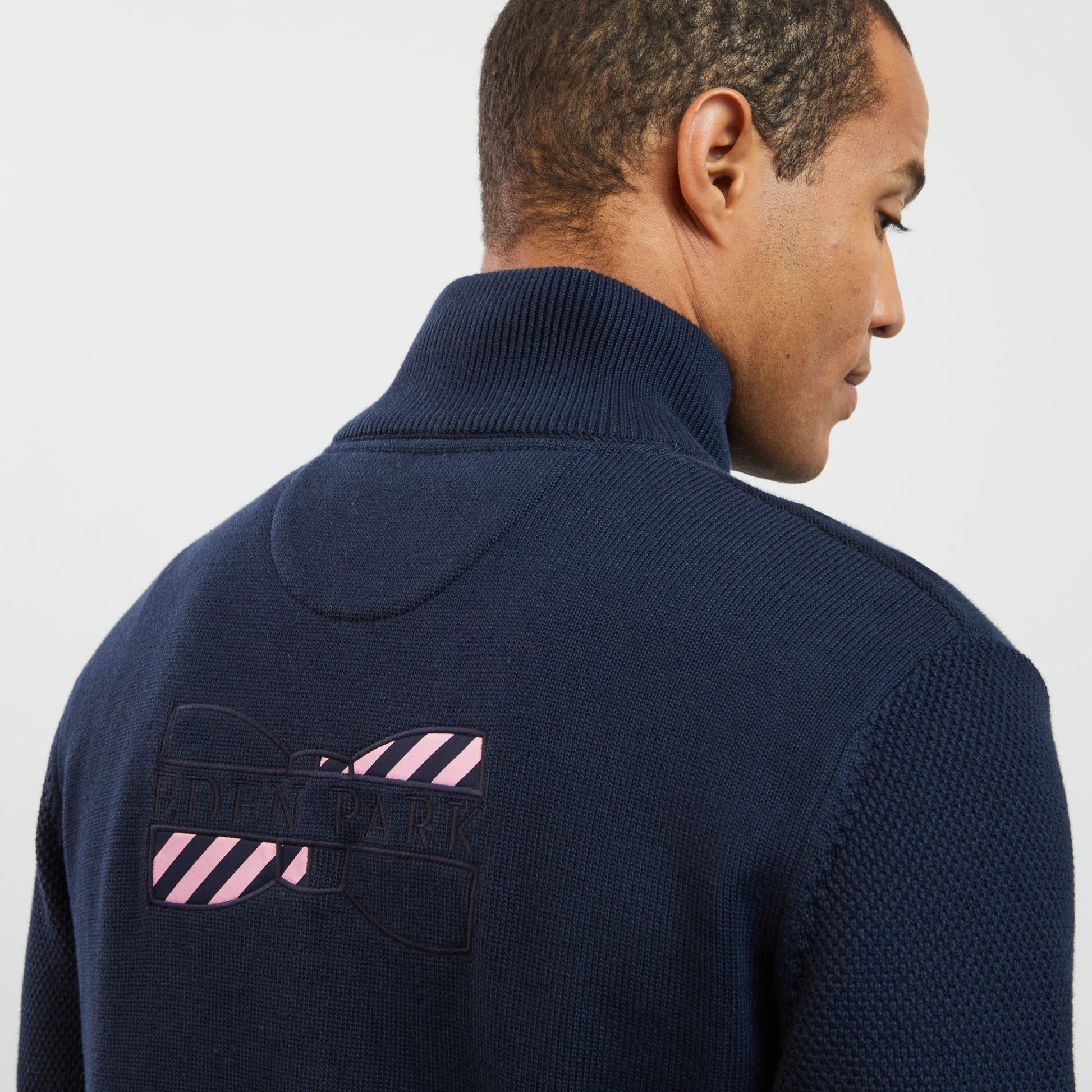 Cardigan bleu foncé zippé en jeu de mailles