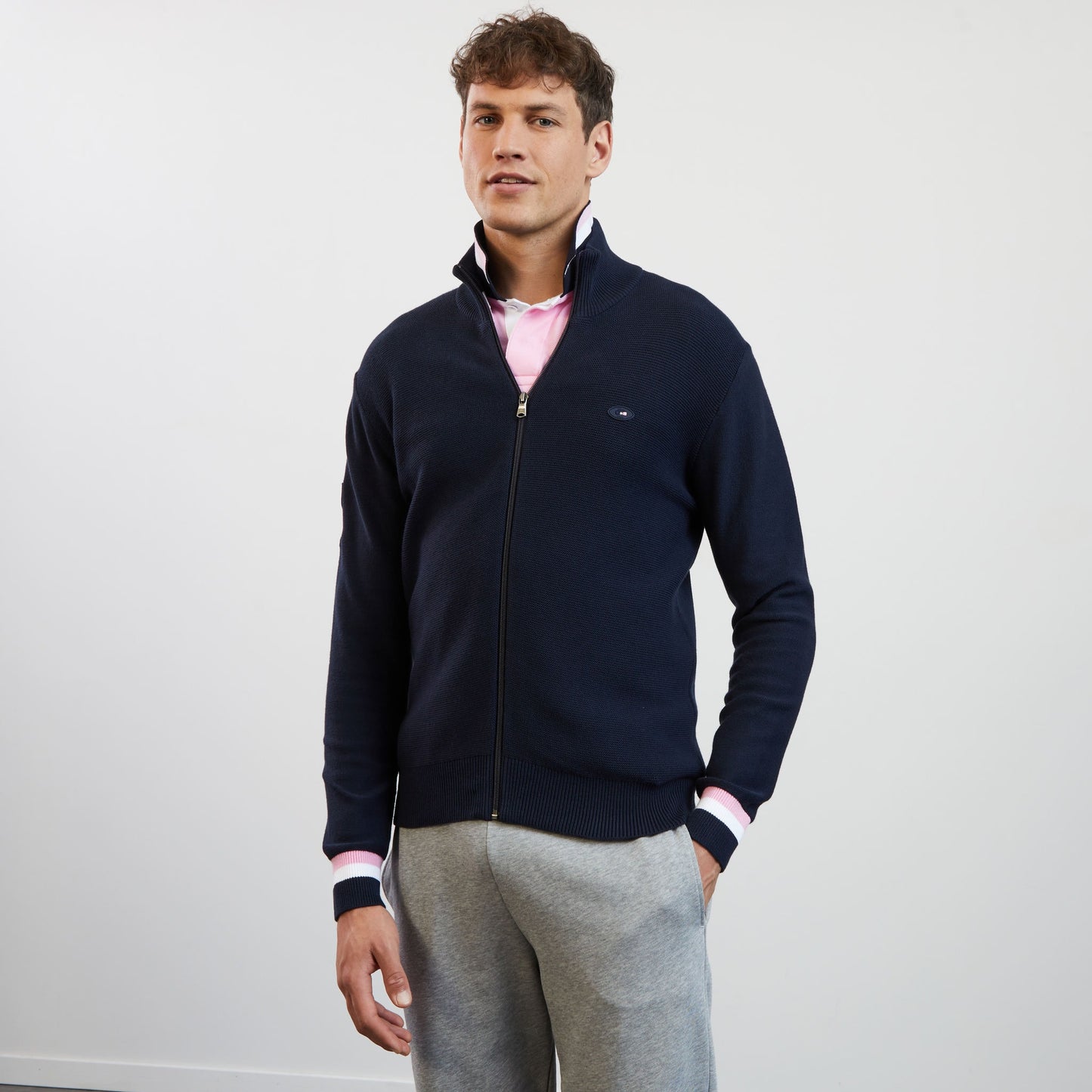 Cardigan bleu marine avec dos tricolore