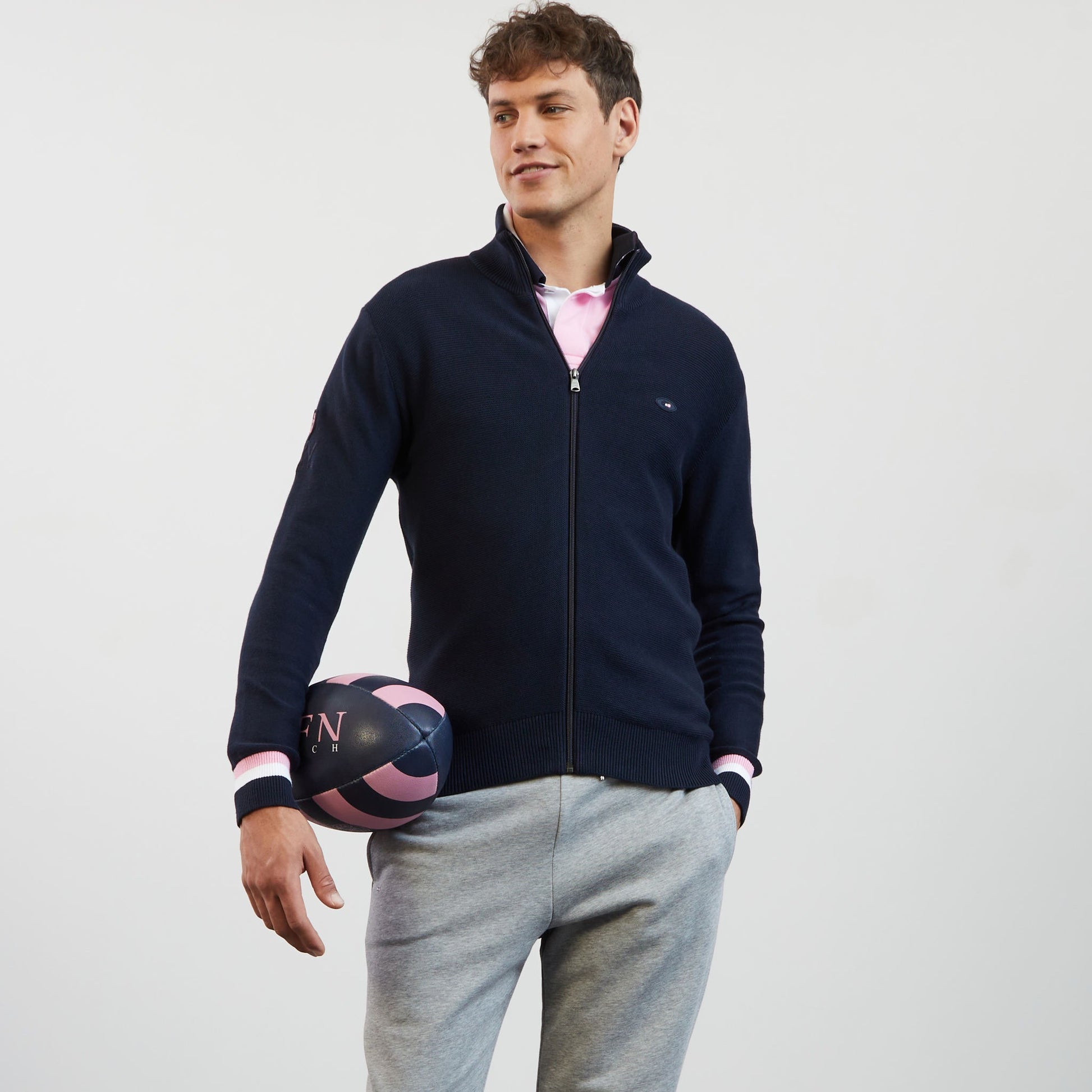 Cardigan bleu marine avec dos tricolore