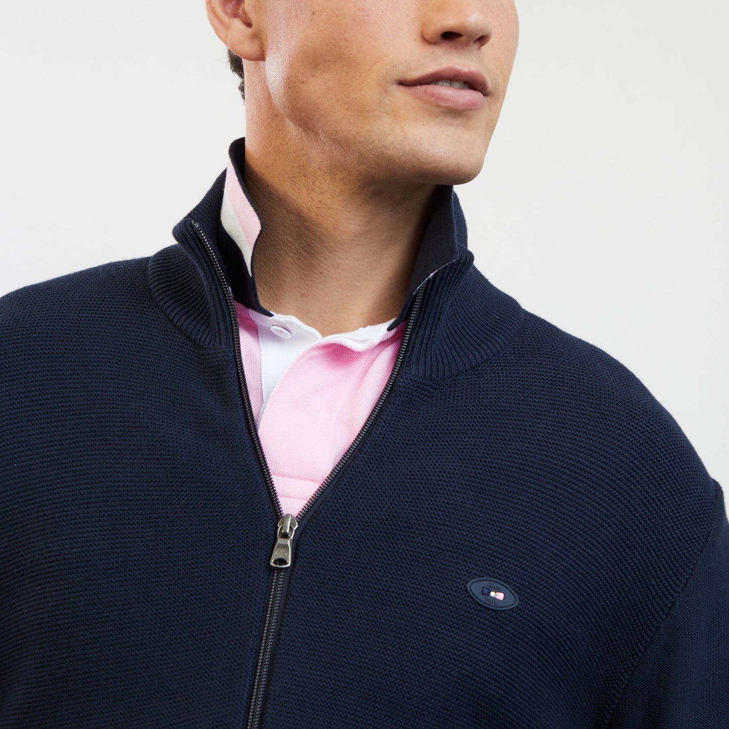 Cardigan bleu marine avec dos tricolore