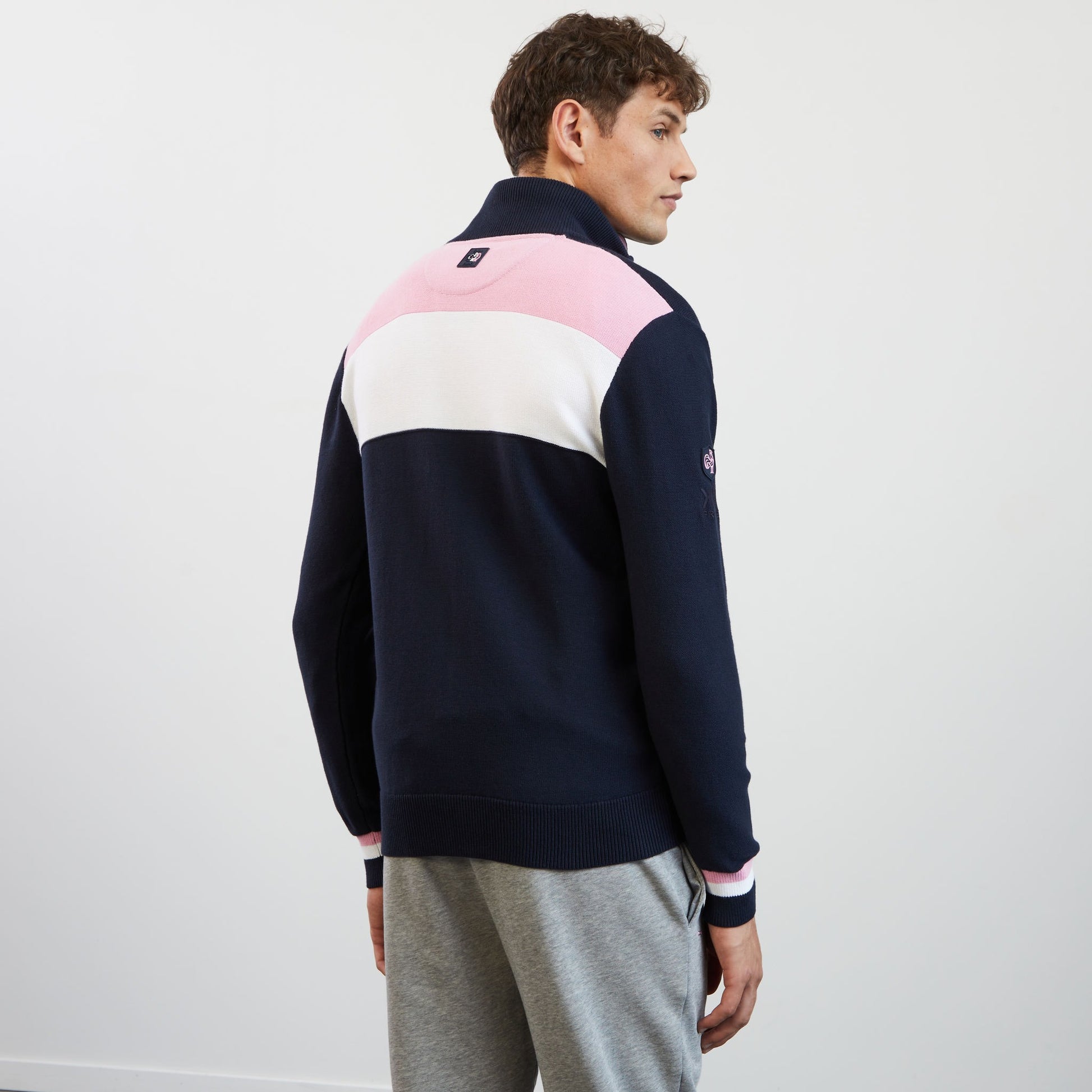 Cardigan bleu marine avec dos tricolore
