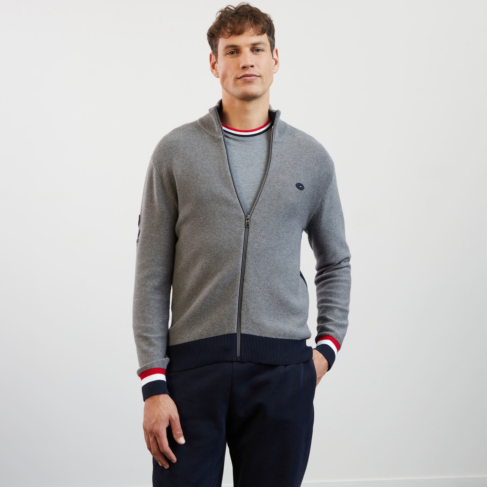 Cardigan gris avec dos tricolore