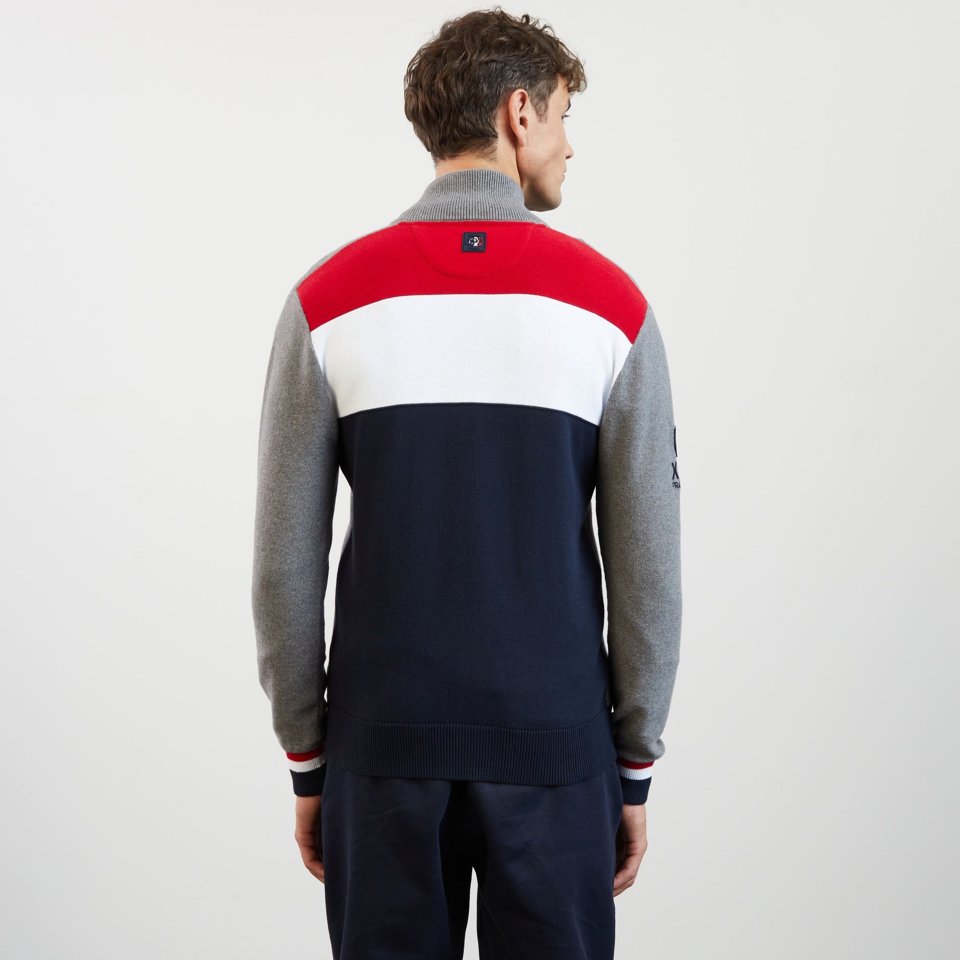 Cardigan gris avec dos tricolore