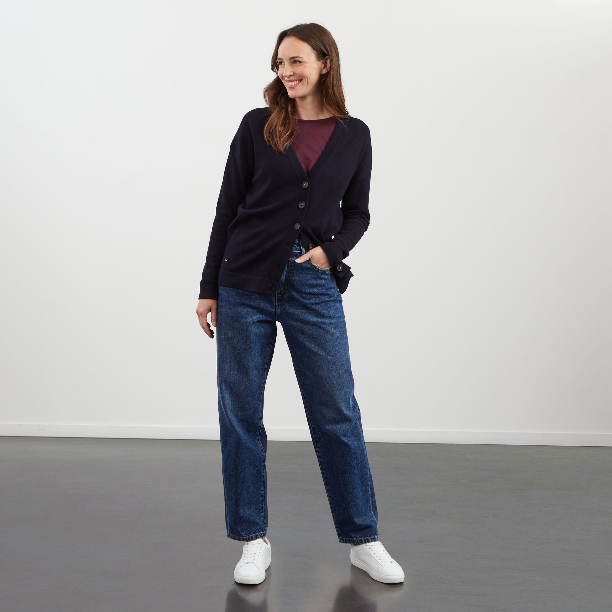 Cardigan bleu marine uni
