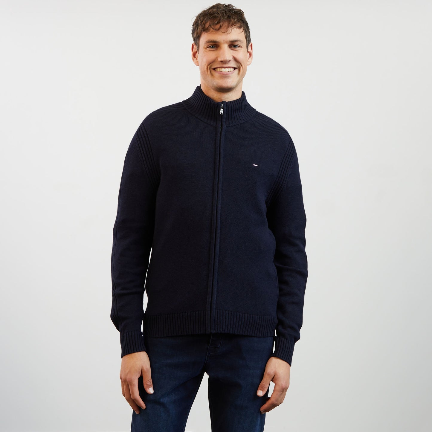 Cardigan bleu marine zippé uni