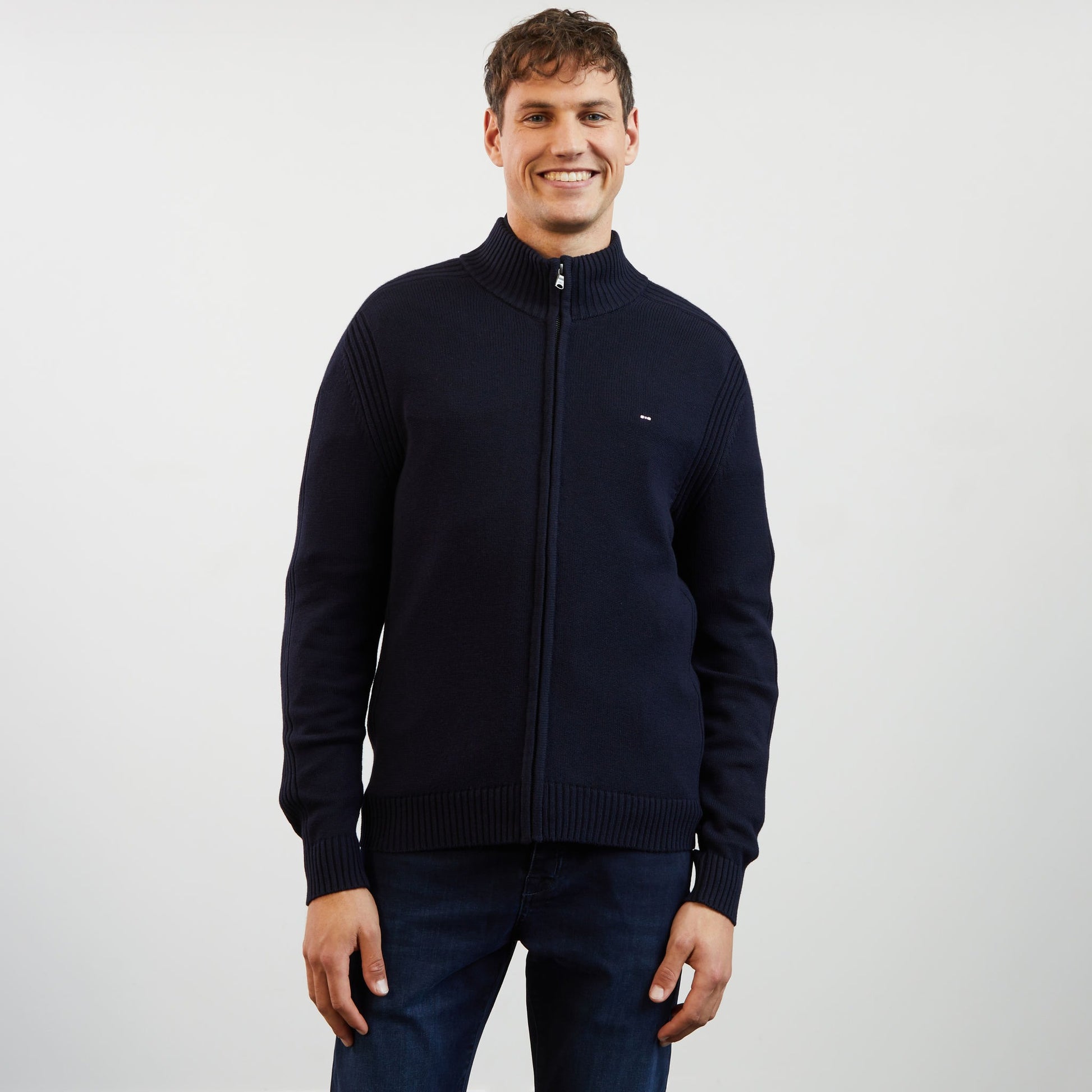 Cardigan bleu marine zippé uni