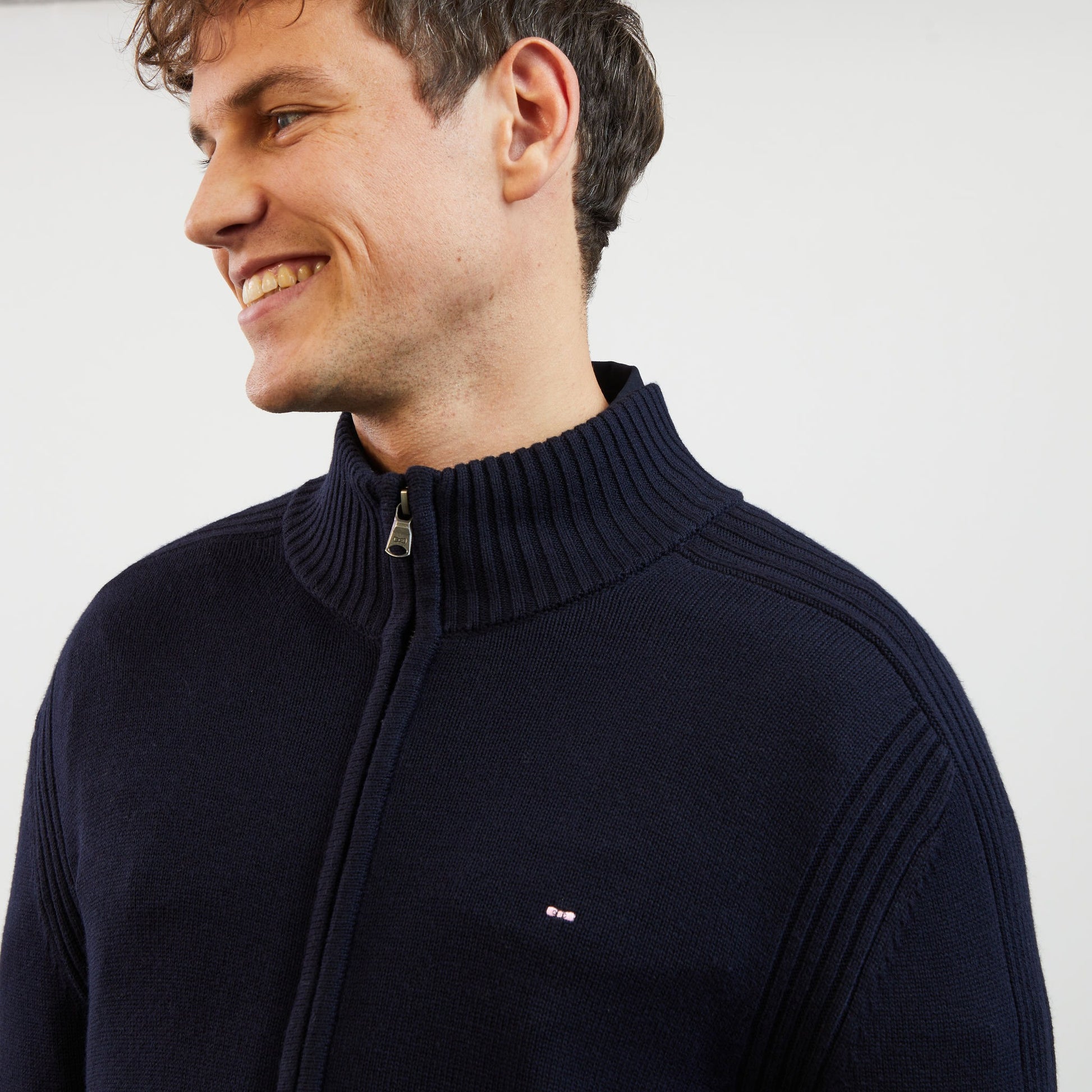 Cardigan bleu marine zippé uni